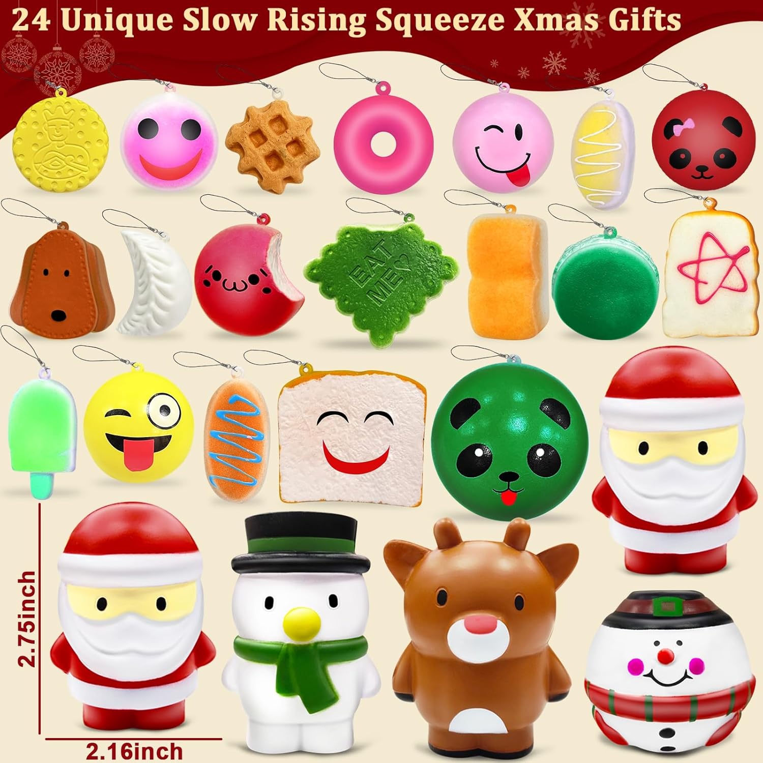 Christmas Fidget Advent Calendar 2023 for Kids 24 Days of Surprises Stress Relief Toys Countdown Calendar 4 Xmas Jumbo Slow Rising + 12 Animals + 8