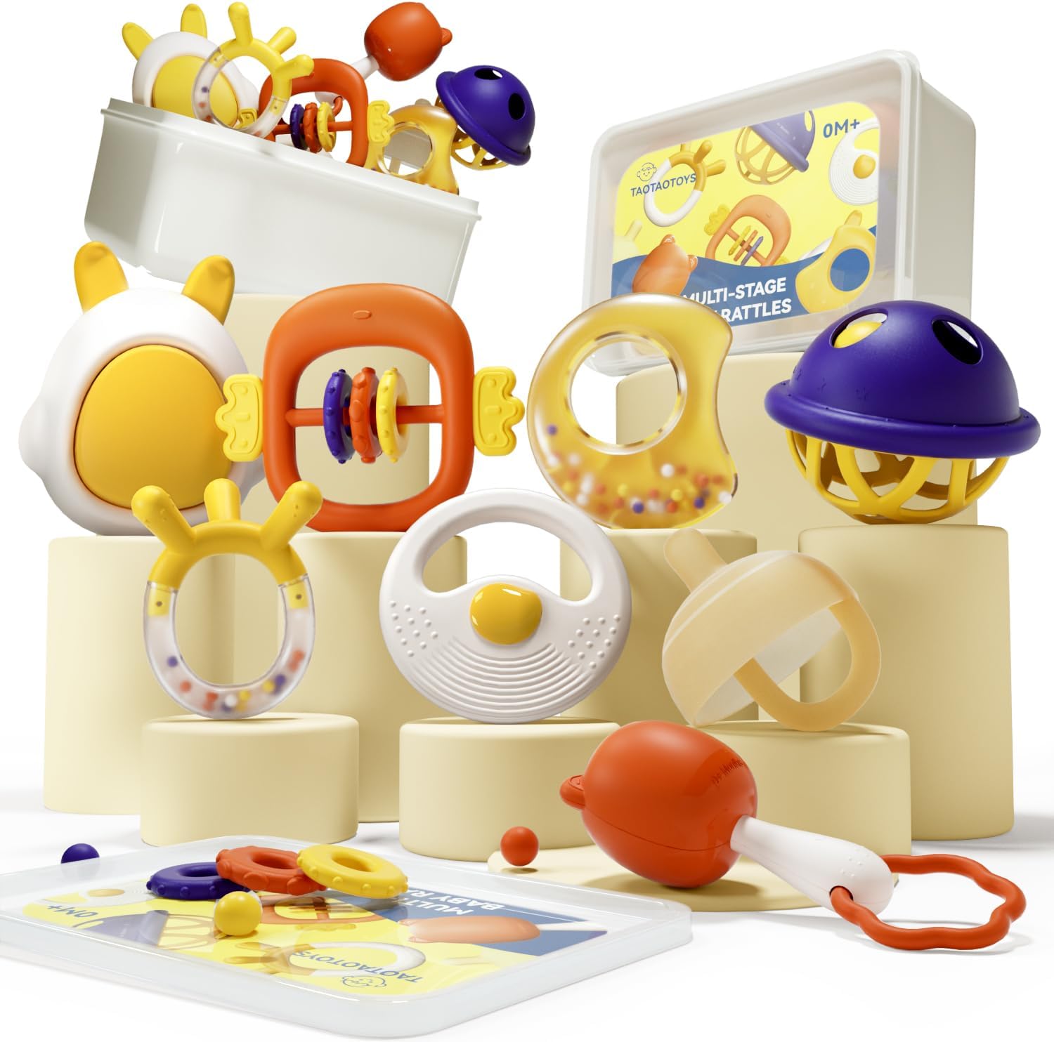 Sonajeros para bebés, juguetes de dentición para bebés de 0 a 6 a 12 meses, para desarrollo sensorial, divertido y vibrante, juego de sonajeros