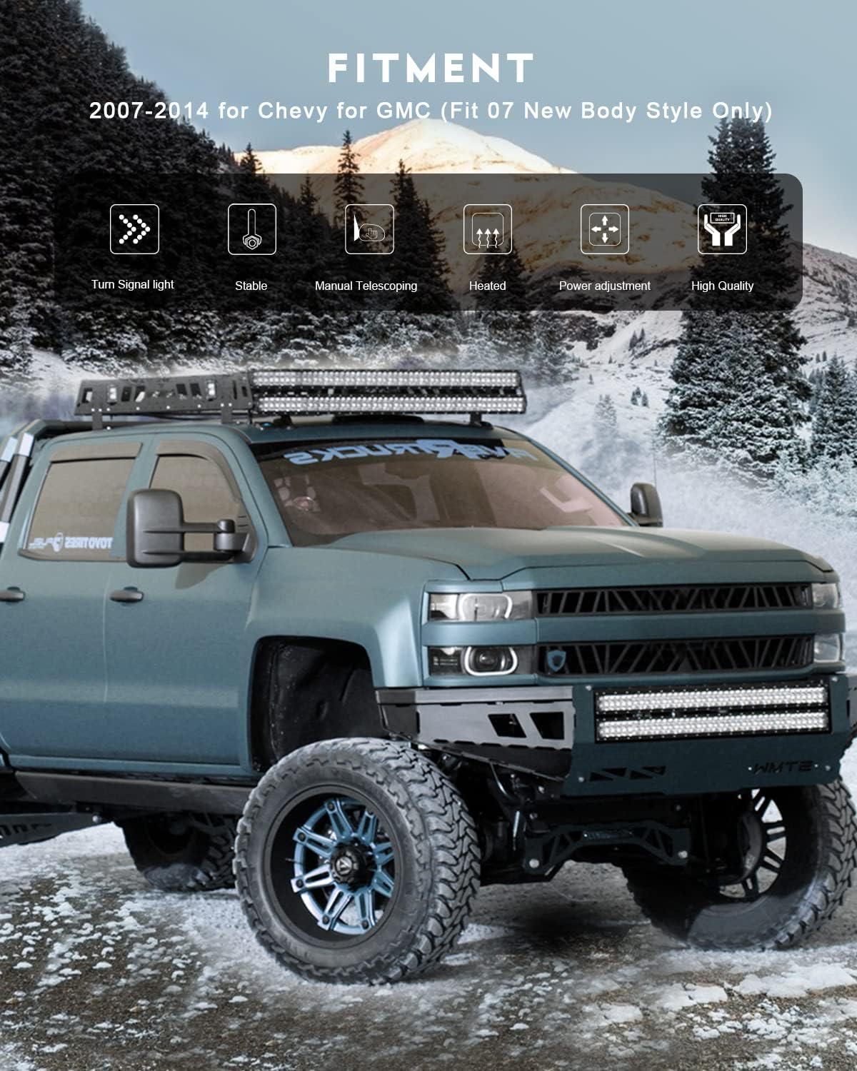OCPTY Espejos de remolque con lente calentada eléctrica con luz LED, espejos de remolque laterales izquierdo y derecho, compatibles con Chevy