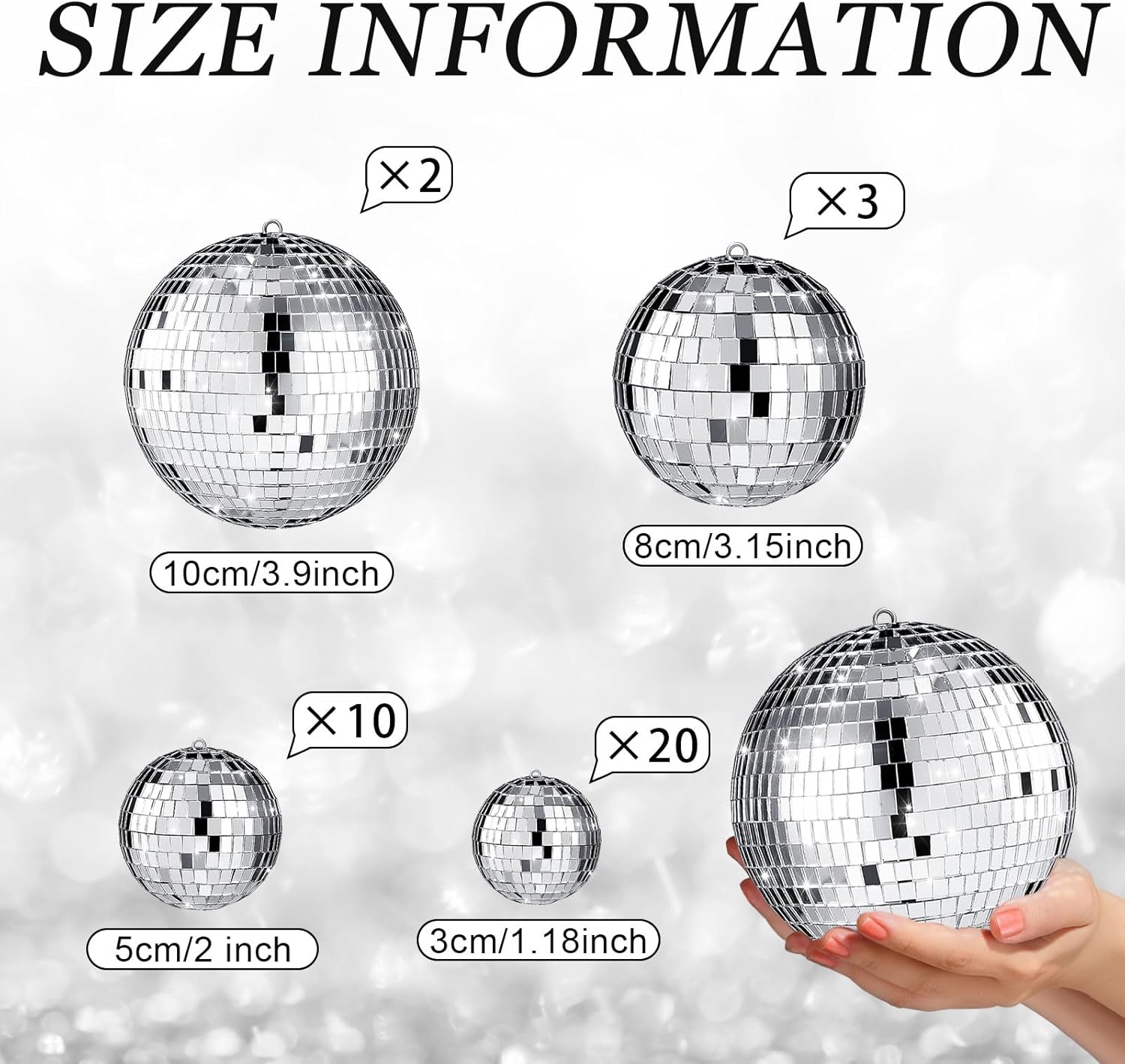 Sumind 35 piezas de adornos de bolas de discoteca con espejo colgante, decoración de mini bola de discoteca plateada, bola de espejo reflectante,