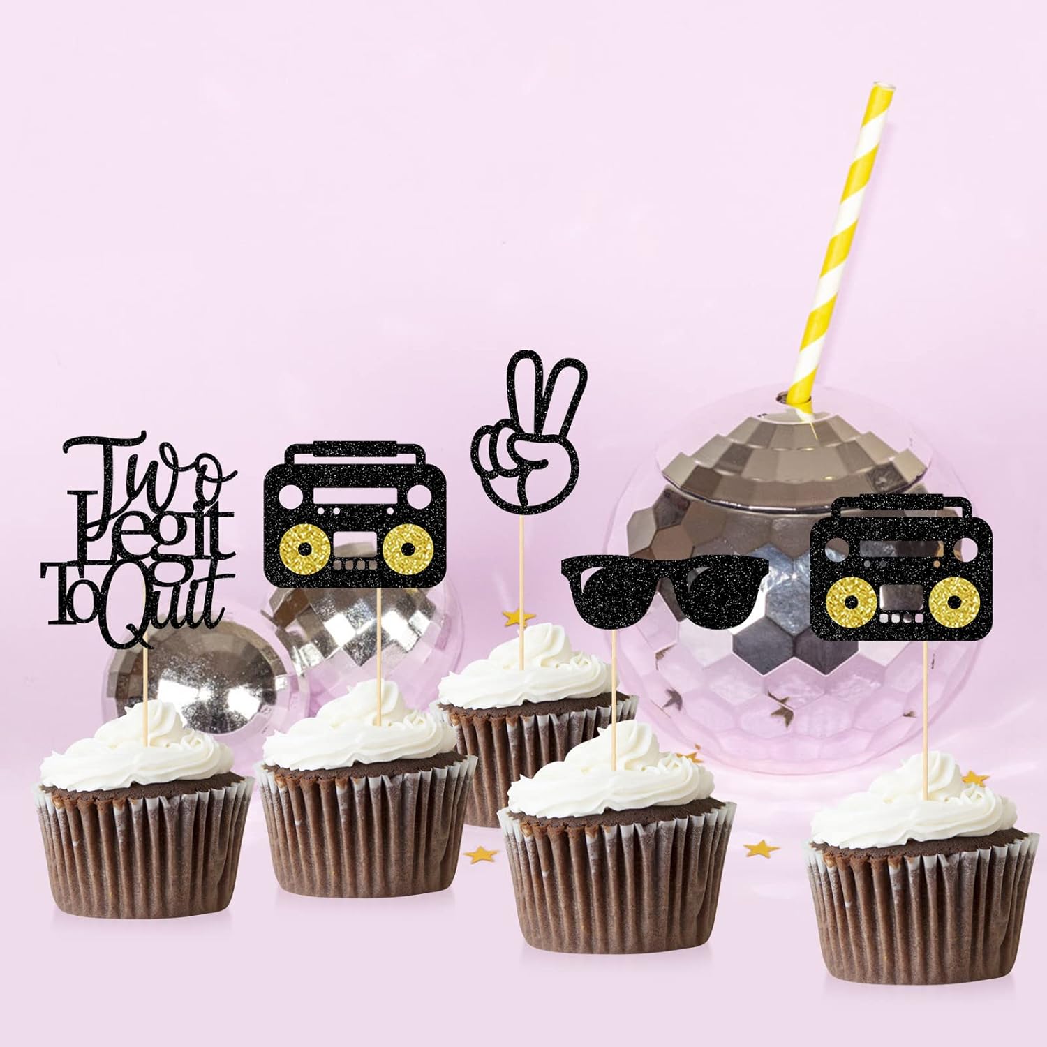 Dos decoraciones para cupcakes legit To Quit, decoración de fiesta de hip hop de los años 90, purpurina de doble cara, 12 piezas