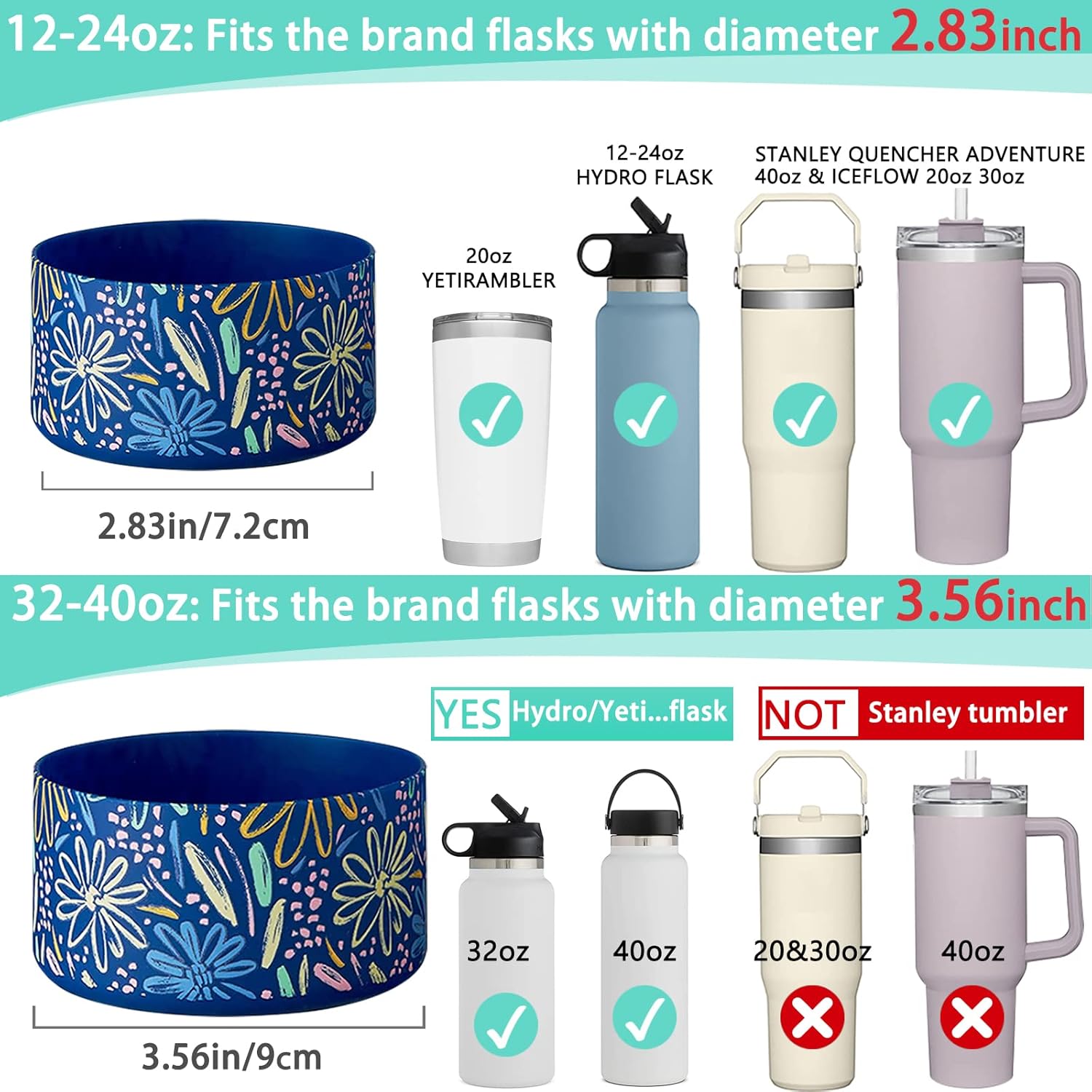 WK IEASON Funda protectora de silicona para vaso Stanley de 20 a 40 onzas y compatible con botella de agua Hydro Flask de 12 onzas, 21 onzas, 24