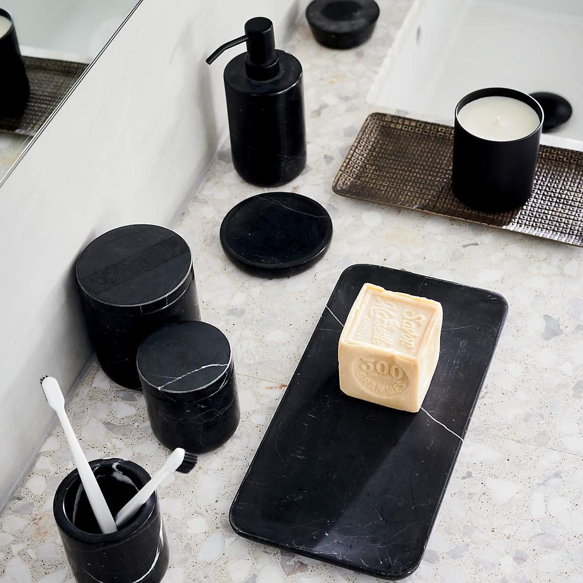 Juego de accesorios de baño de mármol negro (soporte para cepillo)