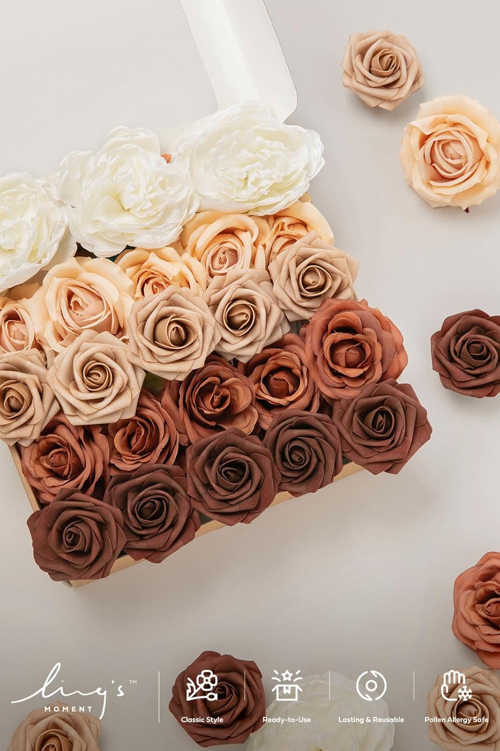 Ling’s Moment Flores artificiales, peonías de seda falsas, rosas de espuma sintética para bricolaje, ramos de boda, centros de mesa, arreglos de