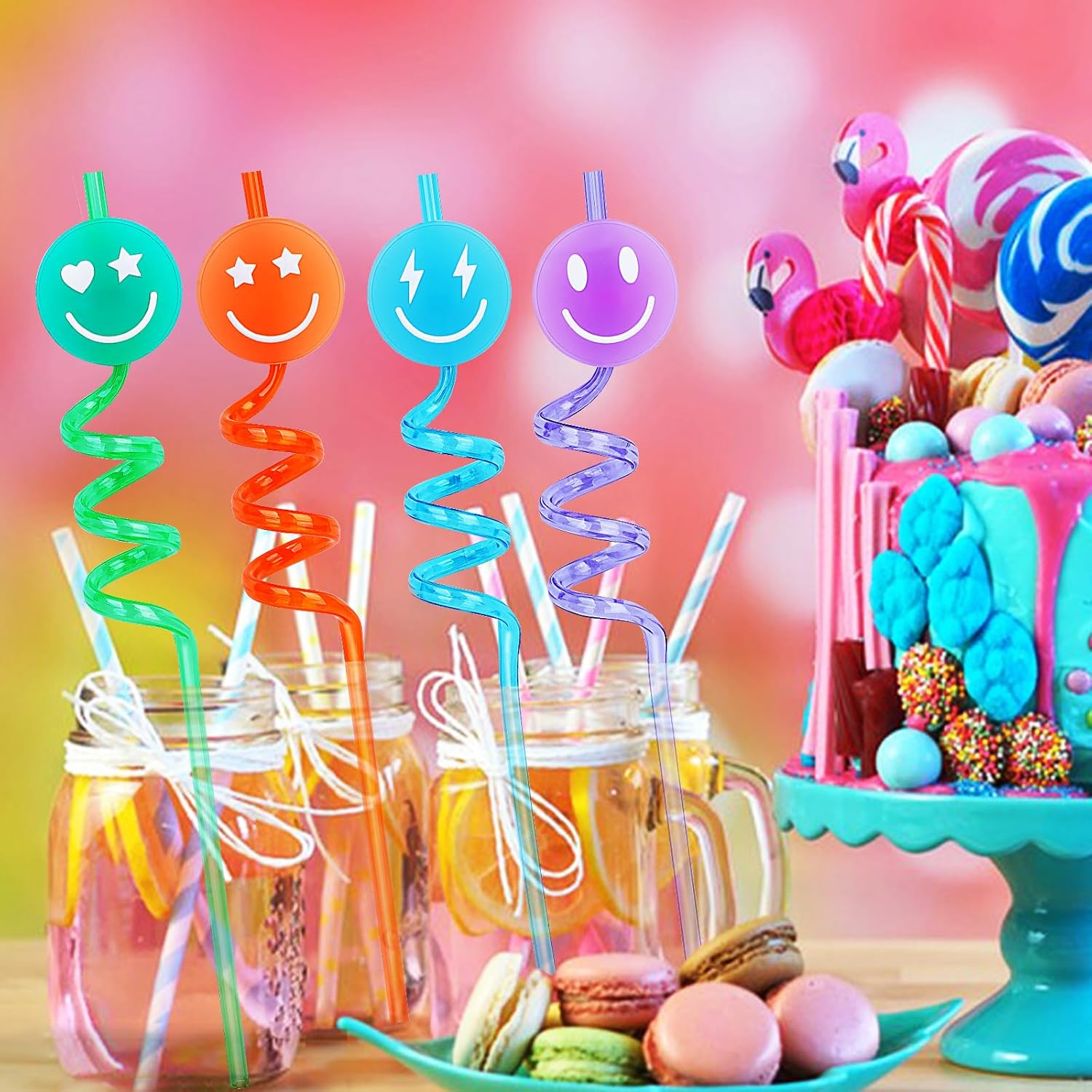24 piezas de decoraciones de fiesta de gelatina sonriente con temática de emoji de gelatina sonriente, suministros para fiesta de cumpleaños,