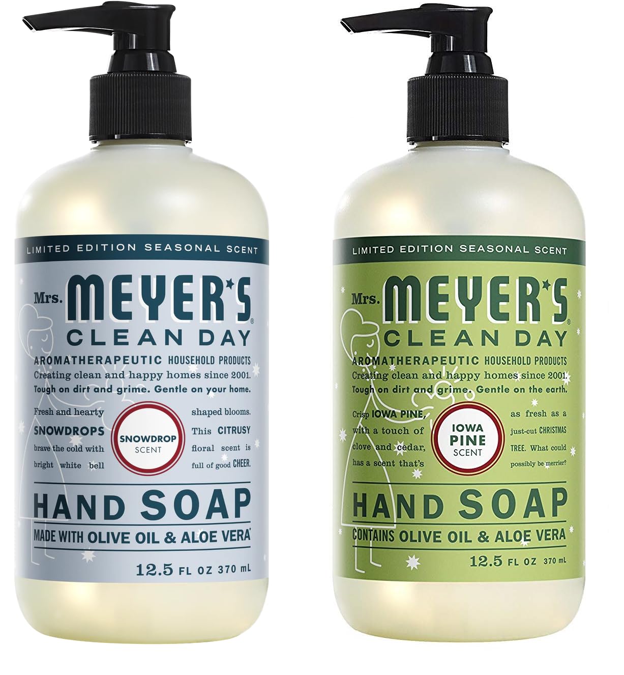Mrs. Meyer’s – Paquete variado de jabón líquido para manos, Snow Drop + Iowa Pine 15.5 onzas (paquete de 2)