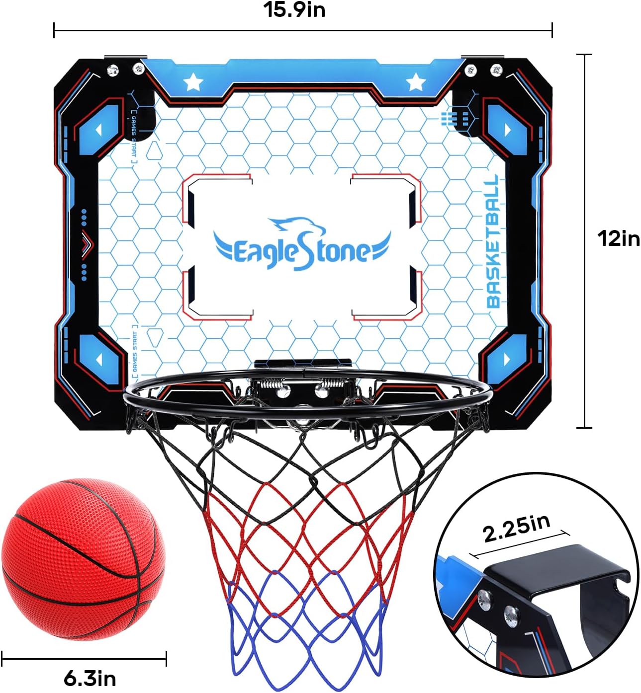 EagleStone Aro de baloncesto para interiores para niños, mini aros de baloncesto sobre la puerta, juego de baloncesto montado en la pared, juguetes