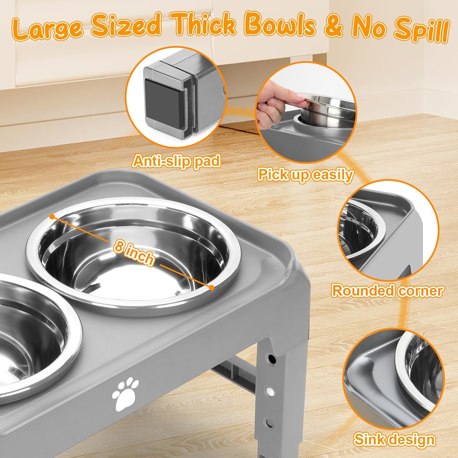 Tazones elevados para perros con altura ajustable con 2 cuencos de acero inoxidable para alimentos para perros, comedero plegable antideslizante