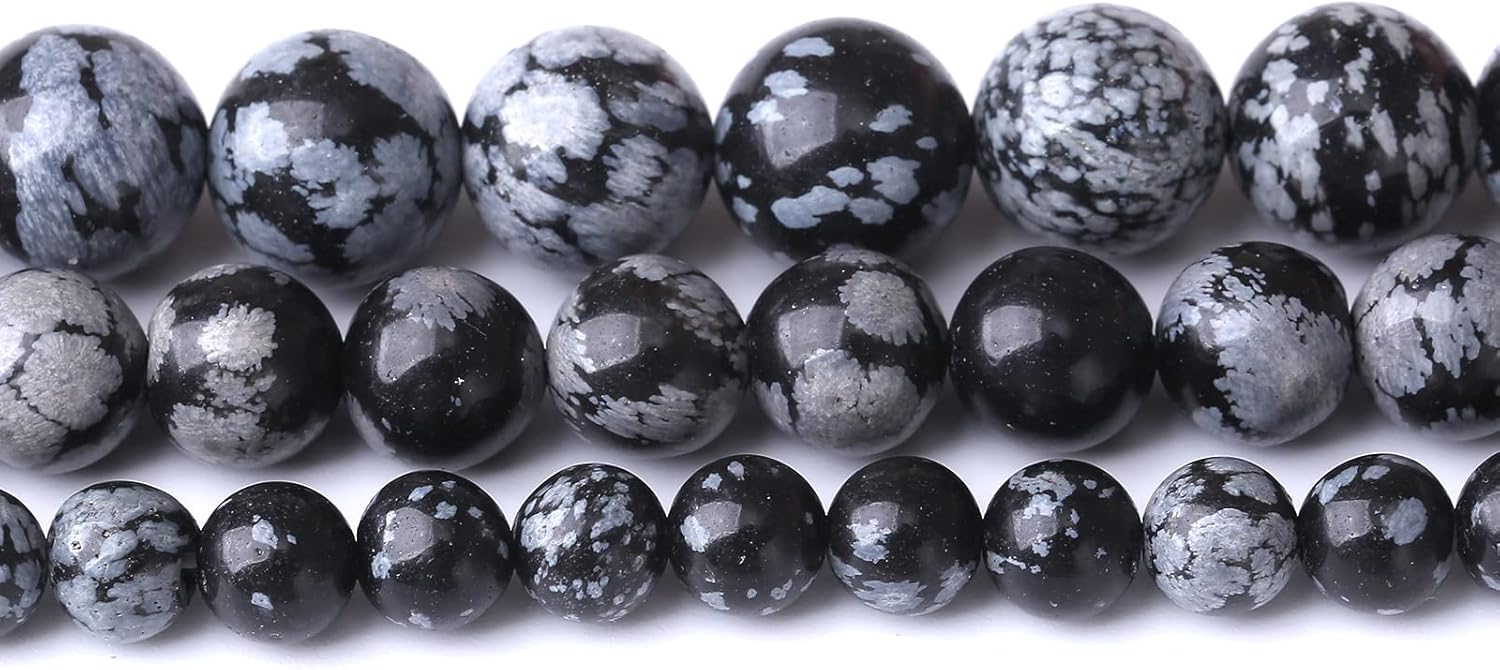 45 cuentas de piedra de obsidiana natural de copo de nieve de 0.315 pulgadas (0.315 in), cuentas curativas energéticas para hacer joyas, pulseras,