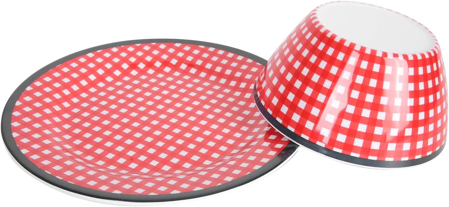 Juego de cuencos de ensalada, juego de vajilla de 4 piezas, plato de porcelana de imitación, cuenco – Kit de ensaladera de rejilla roja