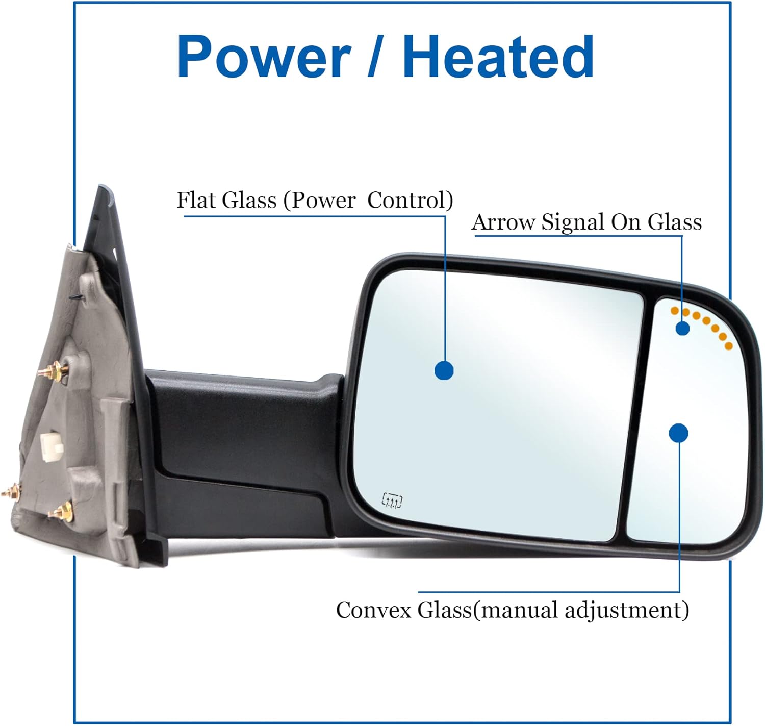 JZSUPER Estilo mejorado Espejos de remolque aptos para Dodge Ram 1500 2002-2008, Ram 2500 3500 2003-2009 con señal de flecha calentada eléctrica en