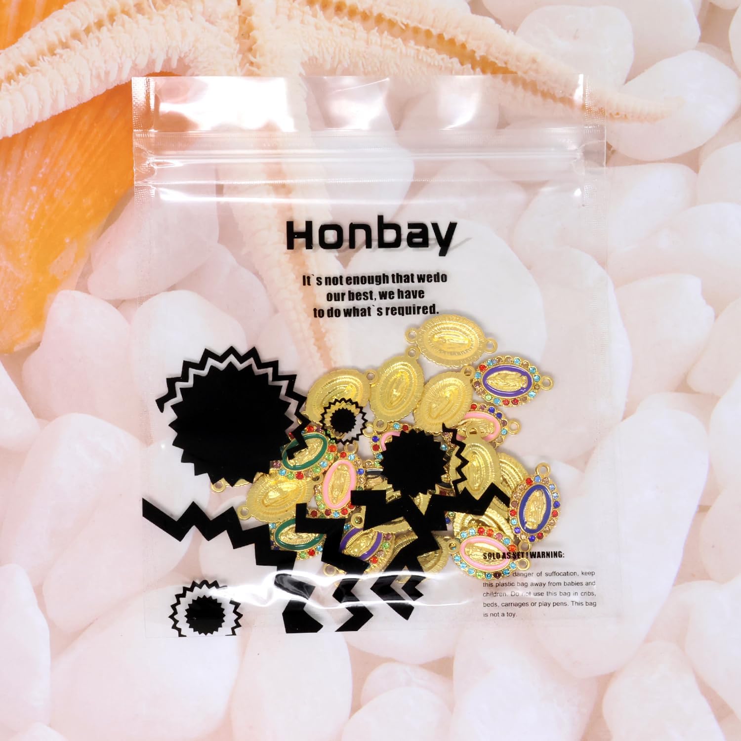 Honbay 24 dijes esmaltados de la Virgen María, diamantes de imitación religiosos para aretes, pulseras, collares, joyería (6 colores), aleación