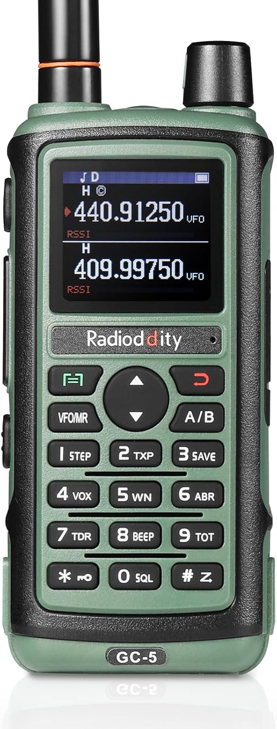Radioddity GC-5 Radio bidireccional de doble banda, radioaficionado de mano de largo alcance con batería de 1800 mAh, antena de alta ganancia, LCD a