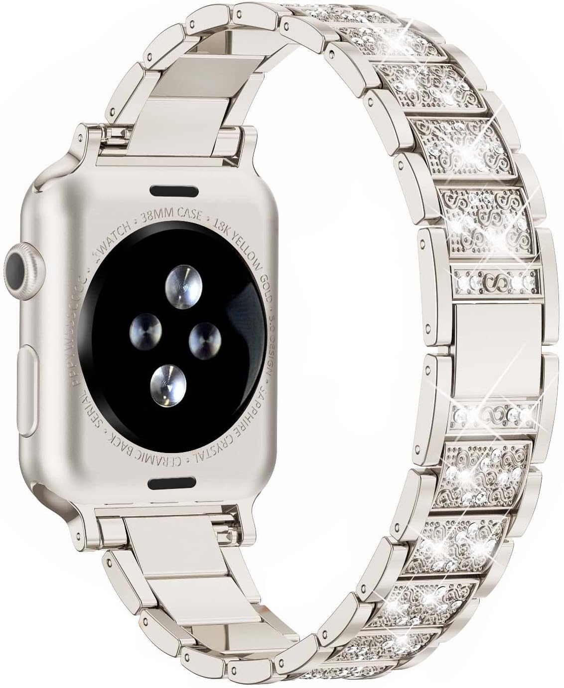 SUPOIX Compatible con Apple Watch Band de 1.614 pulgadas + funda, correa de metal con diamantes brillantes para mujer y paquete de 2 fundas