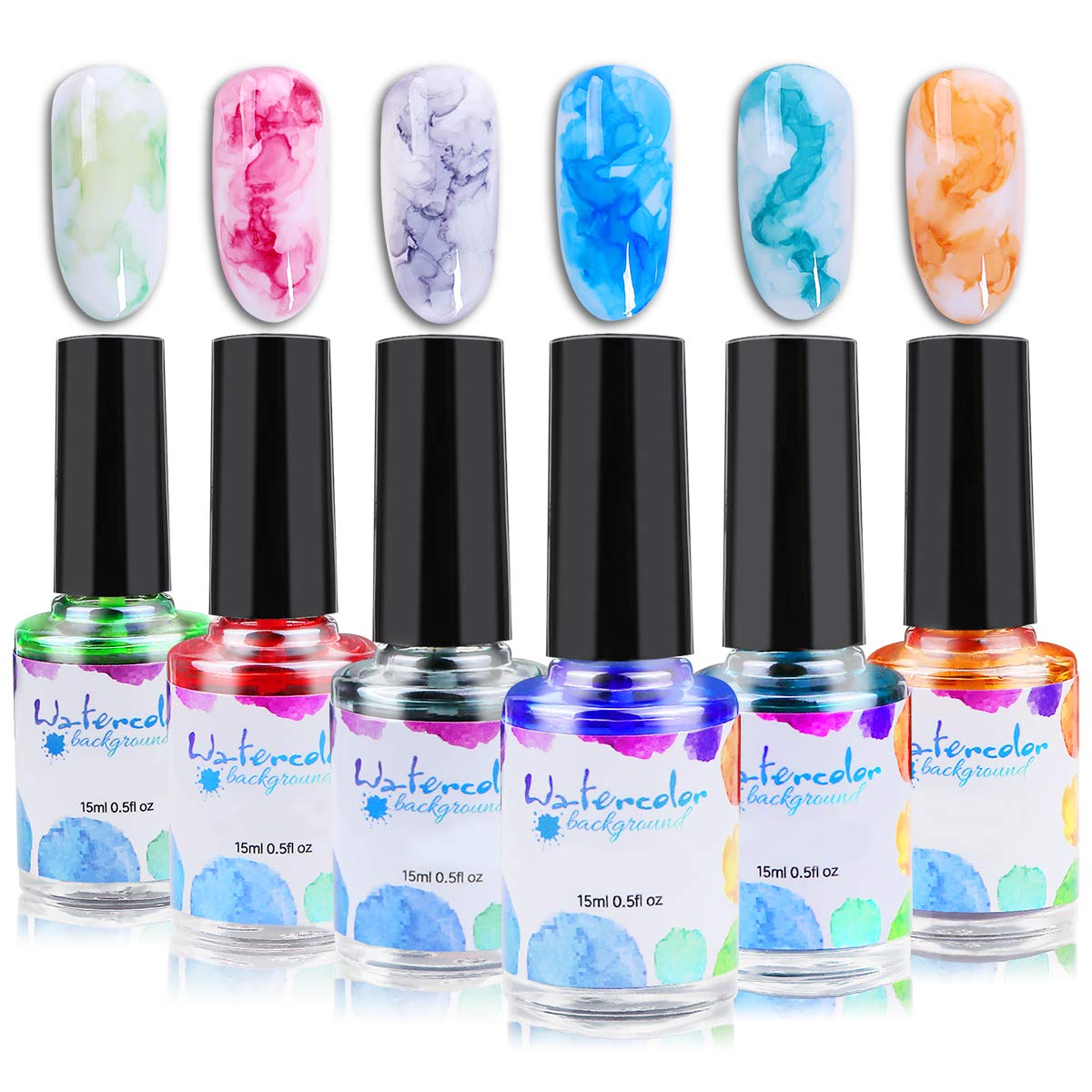Blooming – Juego de esmaltes de uñas de gel con acuarela de tinta, color mármol, degradado, arte de uñas, tinte de agua para mujeres y niñas (6
