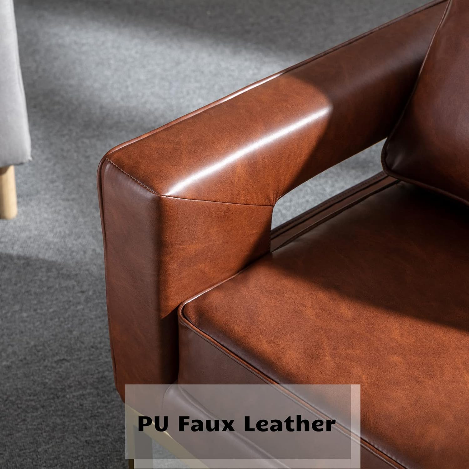 HEAH-YO Silla decorativa moderna con reposabrazos, silla individual de piel sintética sintética con patas de metal dorado, cómodas sillas modernas