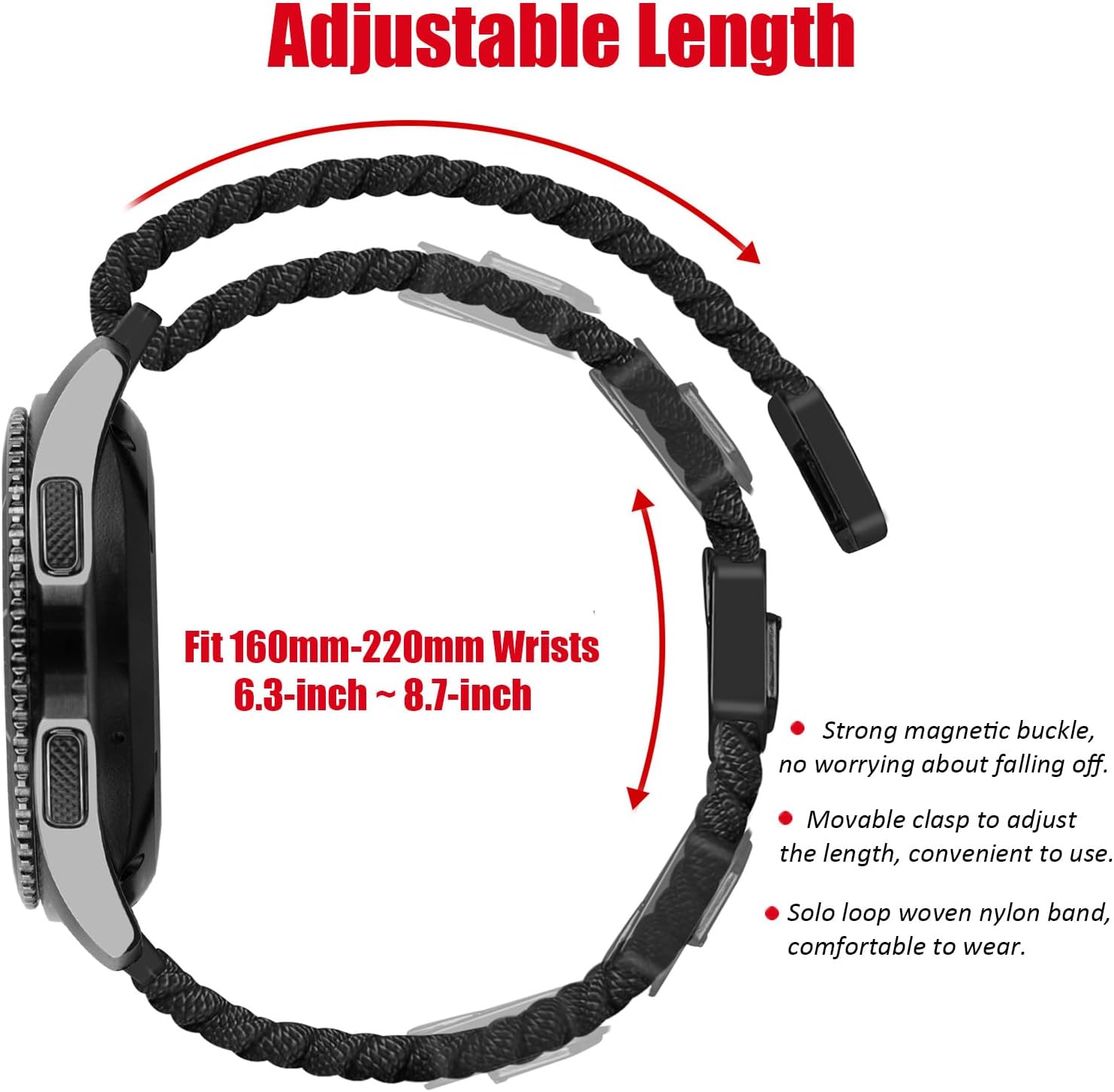 MroTech Correa deportiva trenzada de nailon de liberación rápida de 0.866 in, compatible con Samsung Galaxy Watch 3 de 1.772 in1.811 in (2019)Gear
