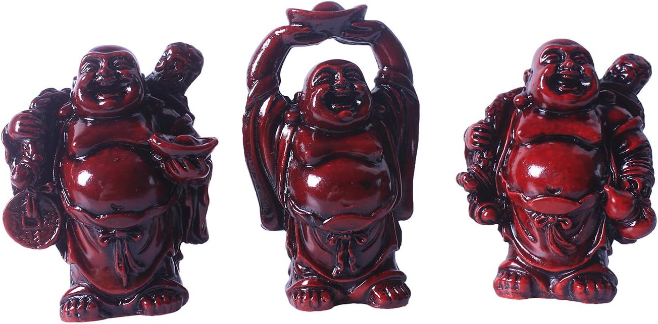 BRABUD – Juego de 6 figuras de resina roja de Buda sonriente de 2.5 pulgadas, buen regalo y colección (rojo grande)