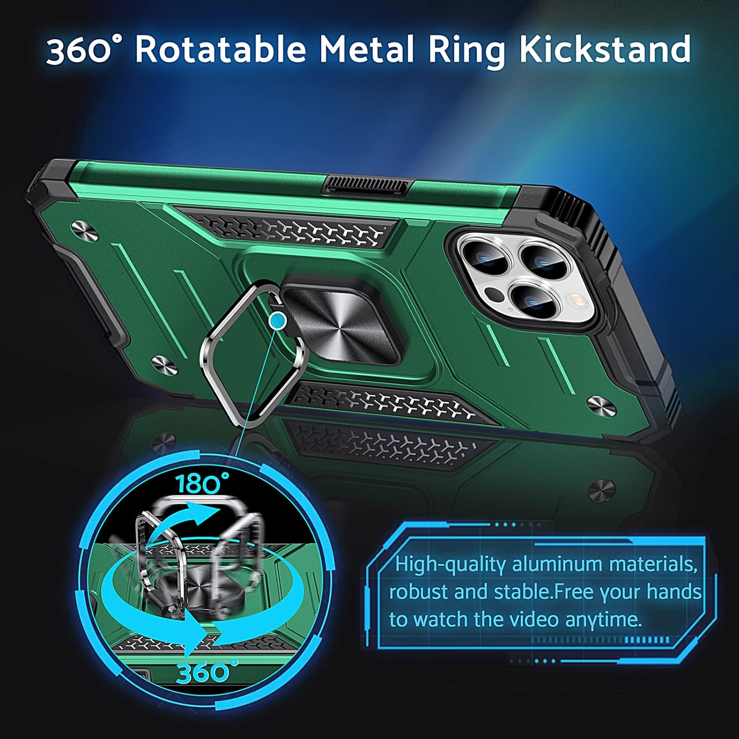 Anqrp Diseñada para iPhone 12 y iPhone 12 Pro, funda protectora de grado militar con anillo de metal mejorado soporte magnético compatible con