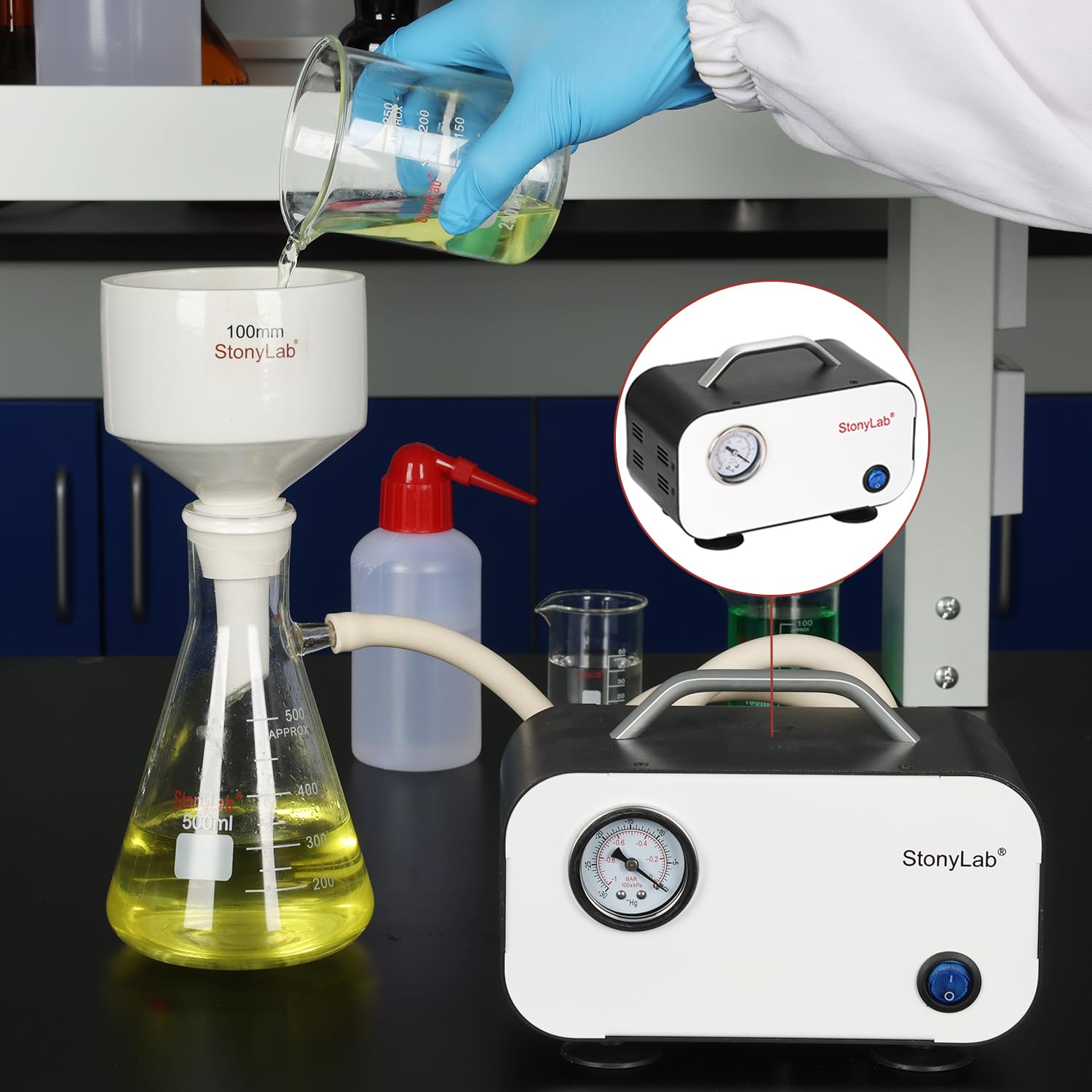 stonylab Bomba de vacío de diafragma, bomba de presión compacta sin aceite con caudal de 10 lmin para trabajo de laboratorio de destilación de
