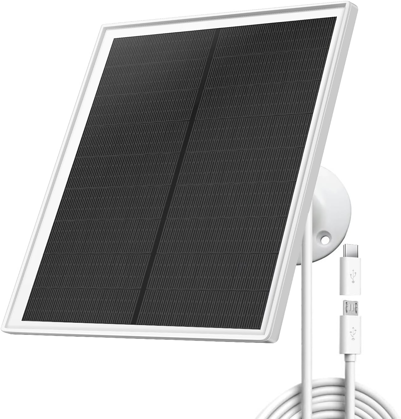 Panel solar para cámara de seguridad, cargador de panel solar de 8 W para cámara de carga rápida, enchufe USB C y micro USB, cable de 9.8 pies,