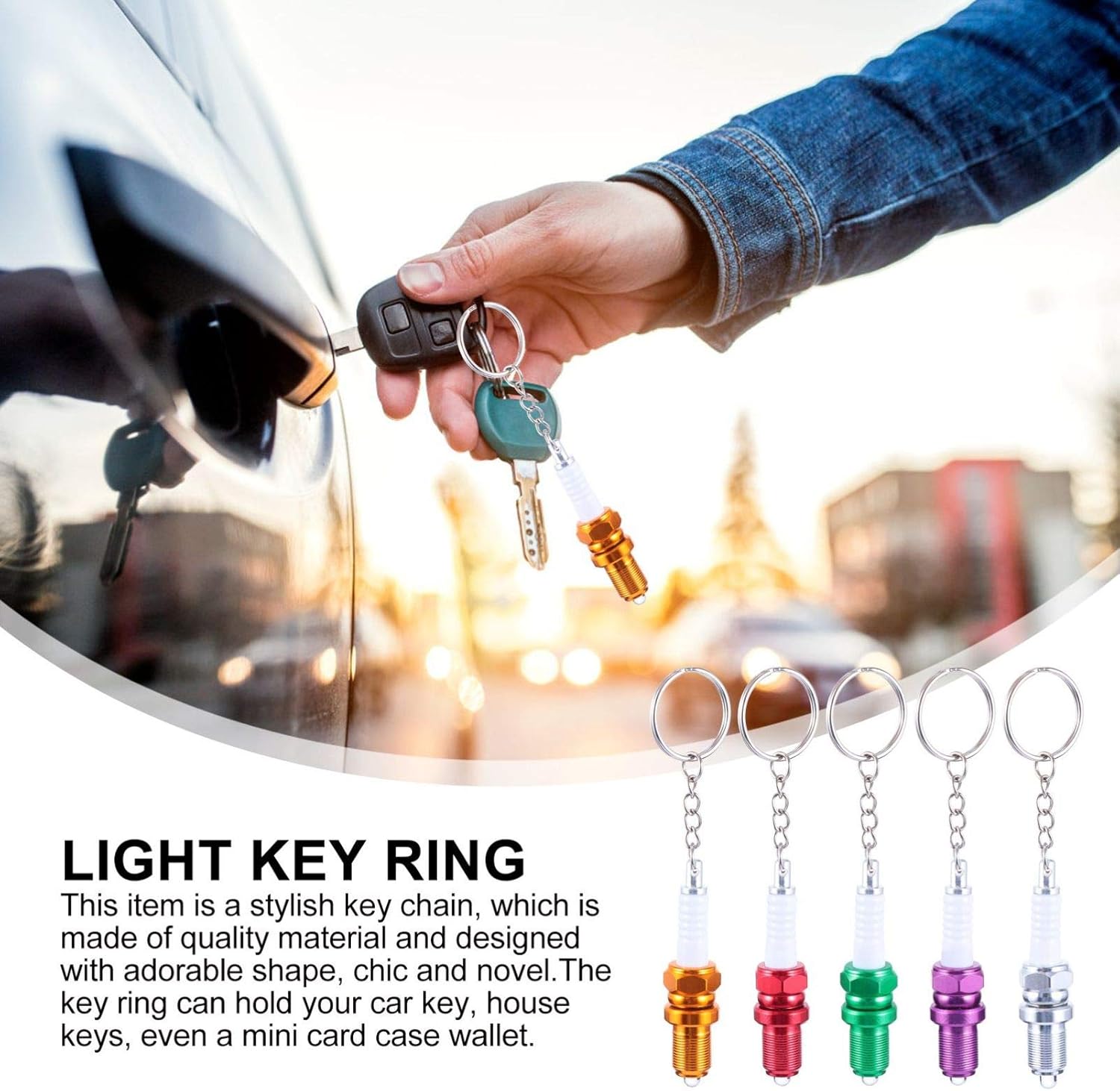 Garneck Llavero de bujía con luz LED iluminada 3D en miniatura, llavero para coche, bolso de mano, colgante para hombres y mujeres, 5 uds, Color