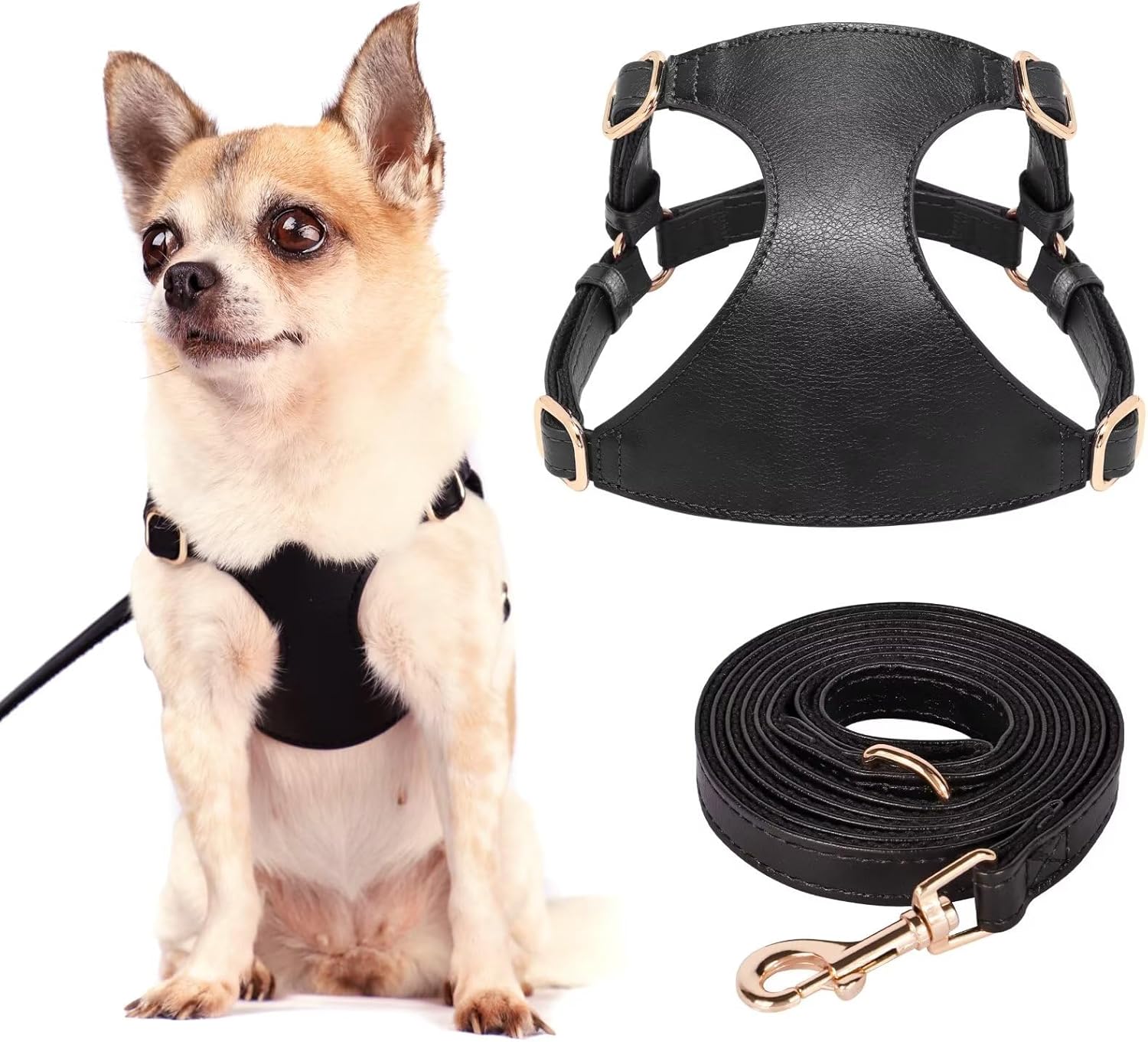 Didog Arnés sin tirones para perros pequeños, suave y ligero juego de arnés y correa para perros pequeños, duradero y ajustable, arnés de cuero XXS