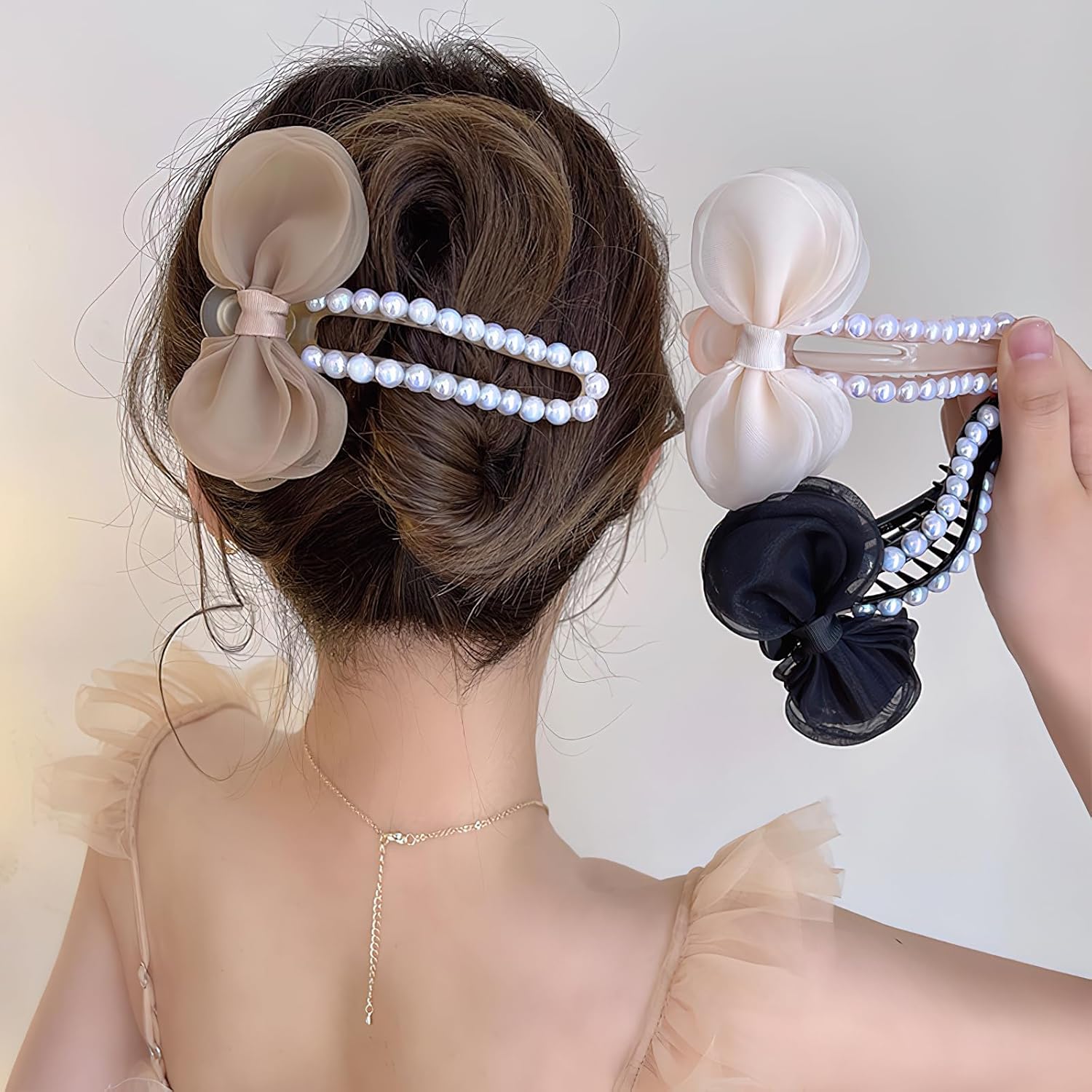 Pinzas para el cabello con lazo de perlas, pinzas para el cabello con diamantes de imitación blancos para mujeres, niños, adolescentes, accesorios