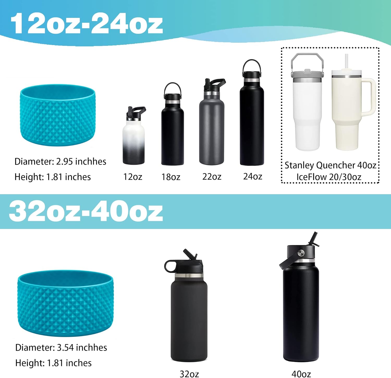 GLINK Bota de botella compatible con Hydro Flask, Stanley y otros, botella de agua de silicona, bota flexible antideslizante con textura de