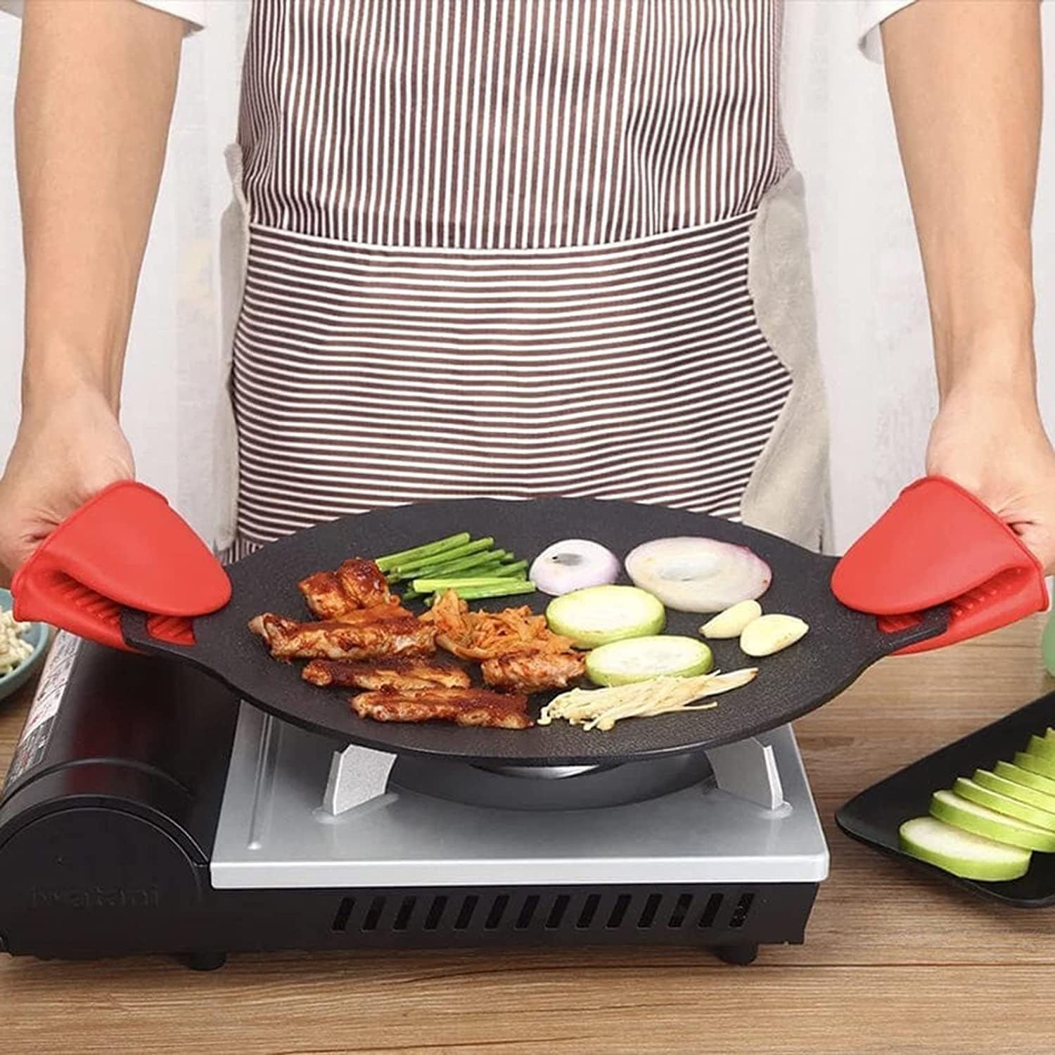 Oaiyeie Sartén antiadherente multifuncional de piedra médica, sartén coreana para barbacoa, compatible con inducción, estufa de gas, estufa