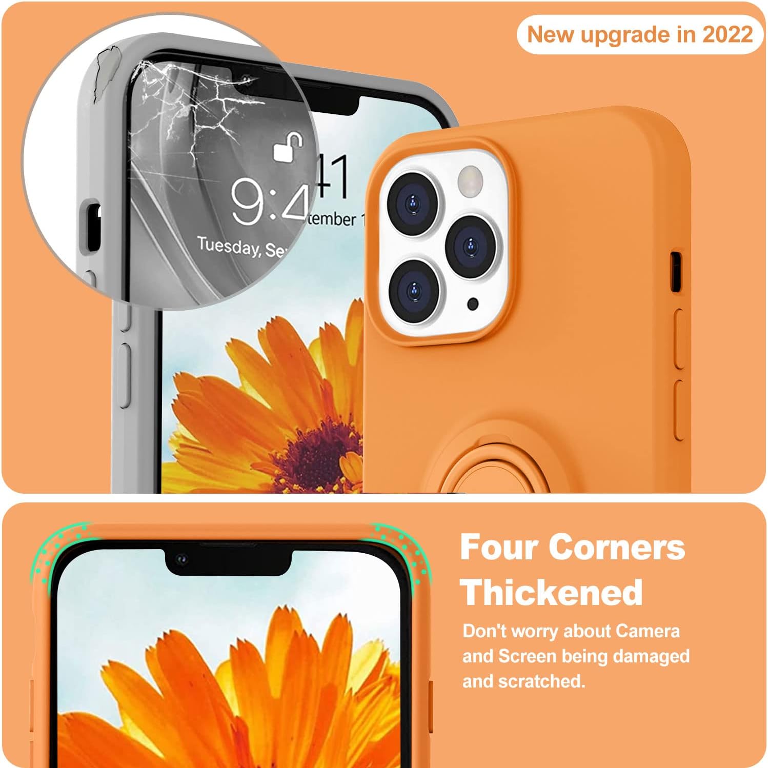 CHEZEAL Funda diseñada para iPhone 13 Pro, con soporte de anillo, soporte magnético para automóvil, forro de microfibra antiarañazos, funda delgada