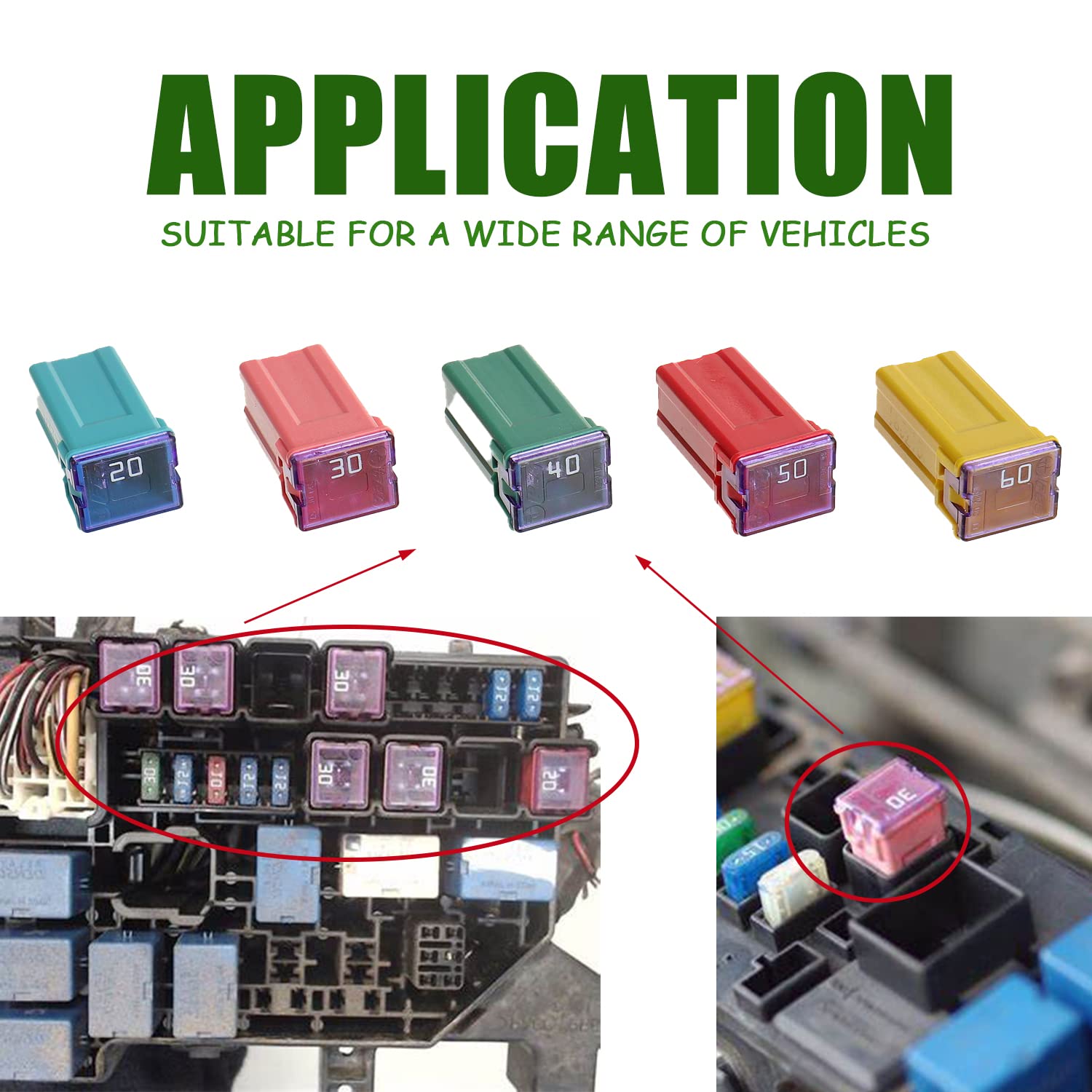 10 fusibles de bloque Jcase para camiones y SUV (20A30A40A50A60A, 2 piezas cada uno)