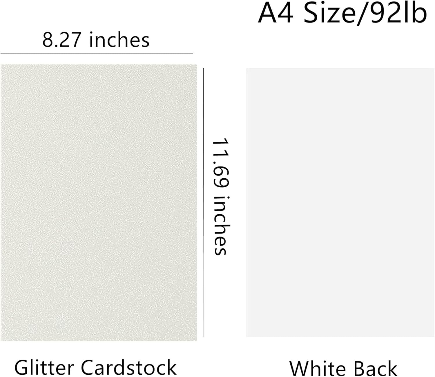20 hojas de cartulina blanca con purpurina, 92 libras, papel brillante A4 de 92 libras para hacer tarjetas, invitaciones, manualidades de papel,