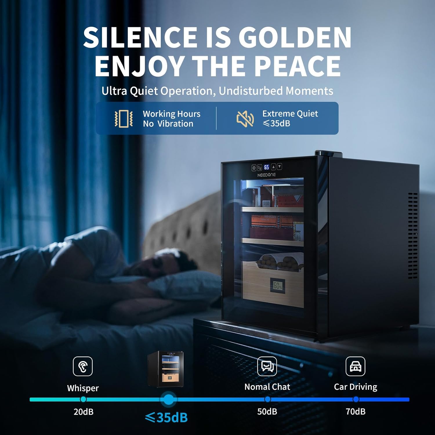 NEEDONE Humidor eléctrico de 33 litros con sistema de control silencioso de calefacción y refrigeración, armario refrigerador grande para 280