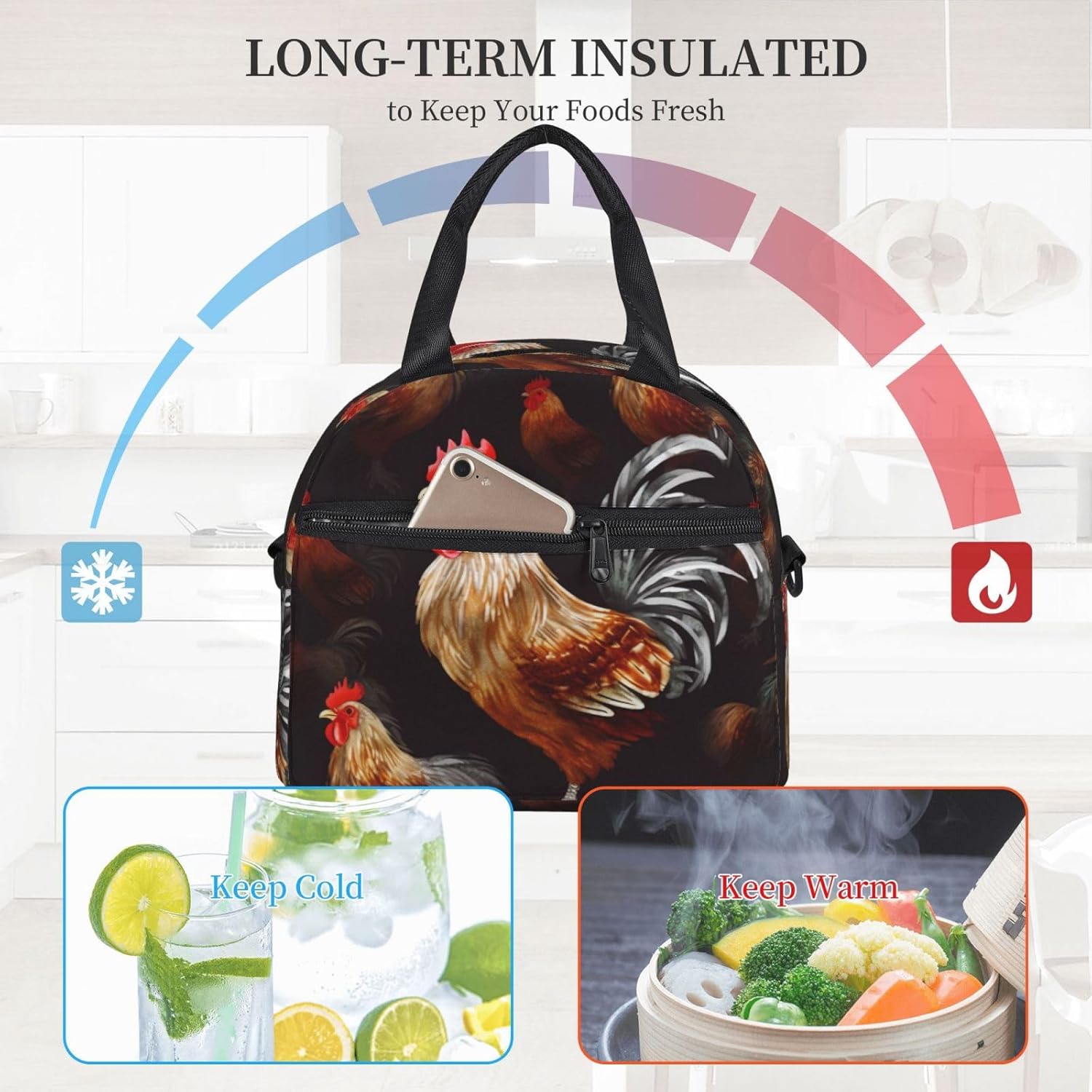 Shine Rooster – Lonchera térmica para mujeres y hombres, reutilizable, a prueba de fugas, bolsa de almuerzo refrigerante, portátil, para viajes,