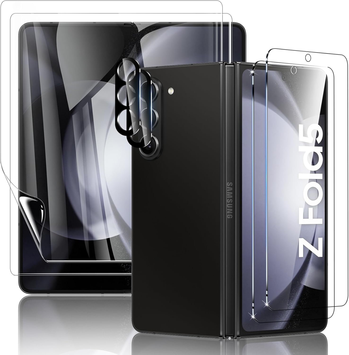 Paquete de 6 protectores de pantalla para Samsung Galaxy Z Fold 5, protector de pantalla frontal de vidrio templado + protector de pantalla interior