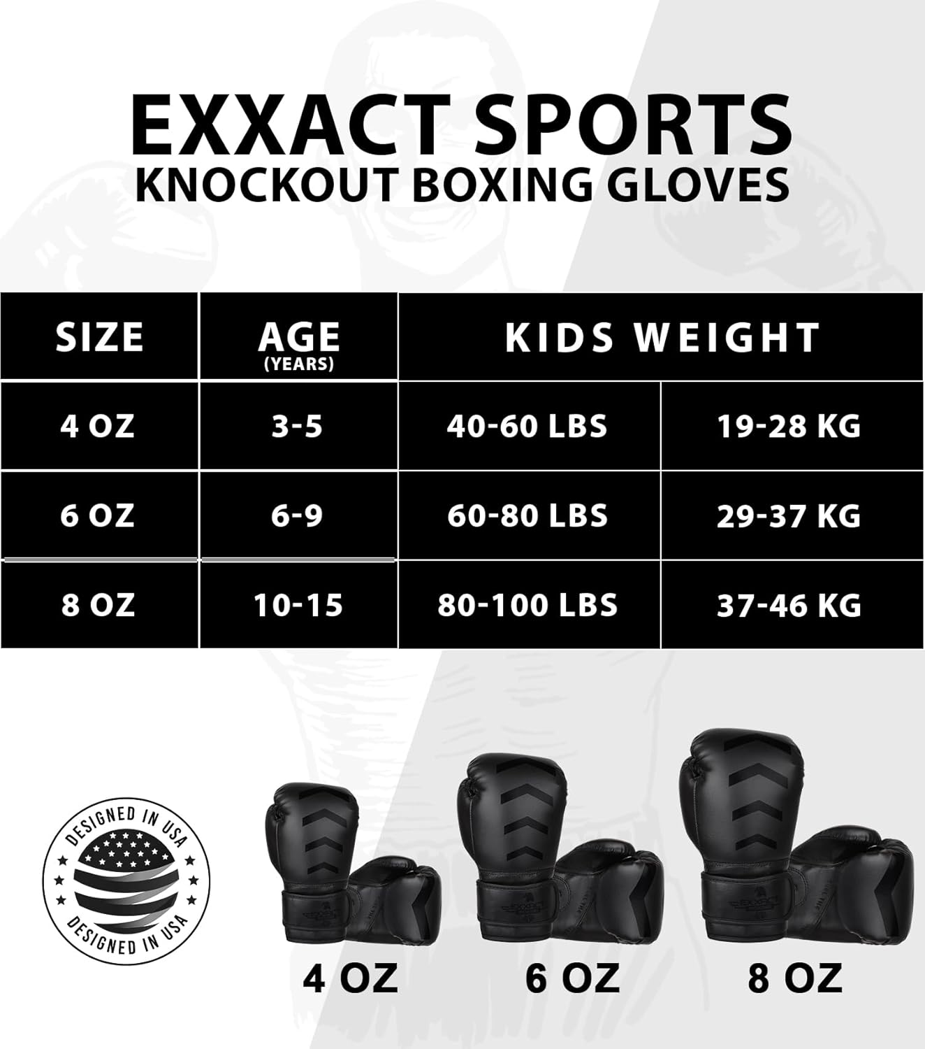 Exxact Sports Knockout – Guantes de boxeo juveniles para niños, guantes de boxeo de cuero duradero con protección acolchada para artes marciales