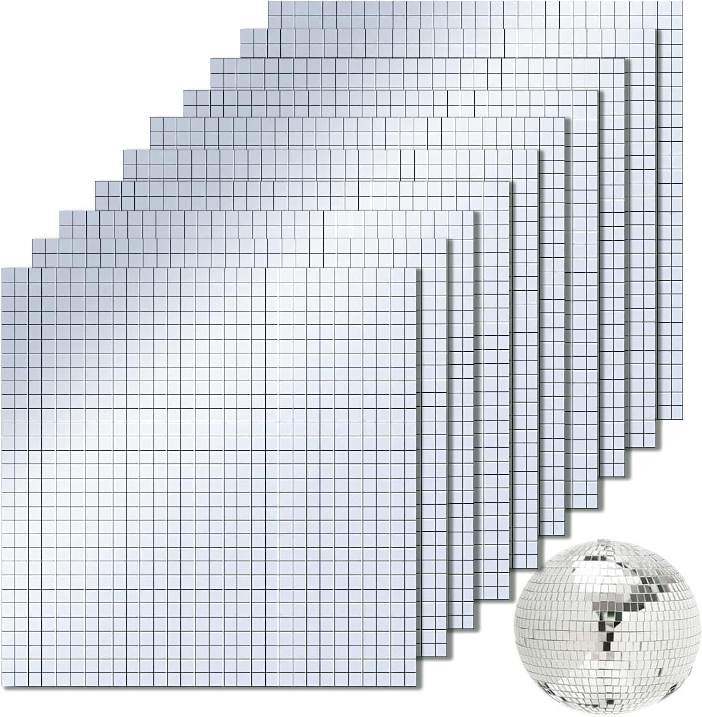 9000 azulejos de espejo autoadhesivos, azulejos de espejo de discoteca de 0.197 x 0.197 in, azulejos cuadrados de vidrio para decoración de