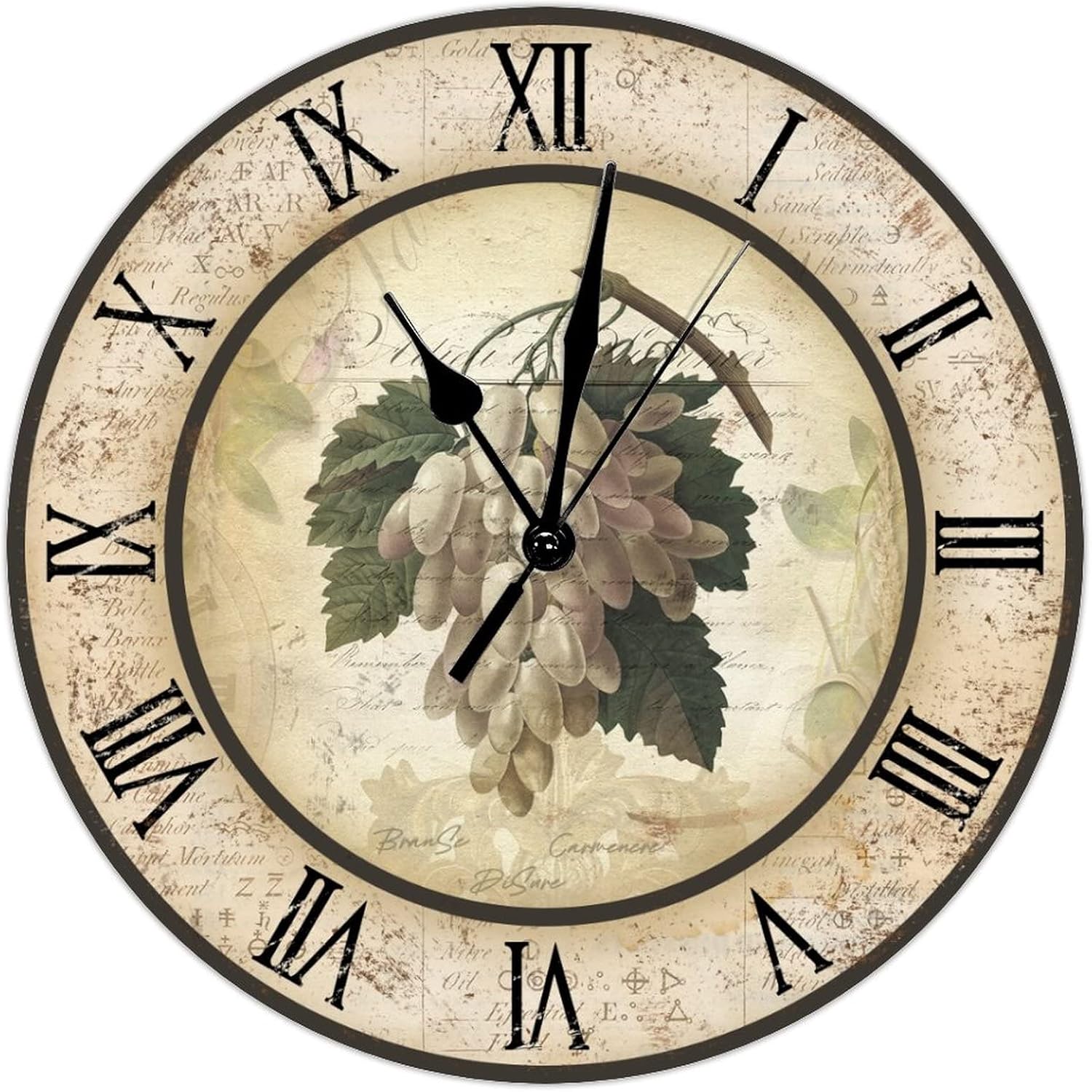 Relojes de pared de madera de vino de uva, relojes antiguos sin marco de 12 pulgadas, silenciosos, sin tictac, funciona con pilas, reloj de pared