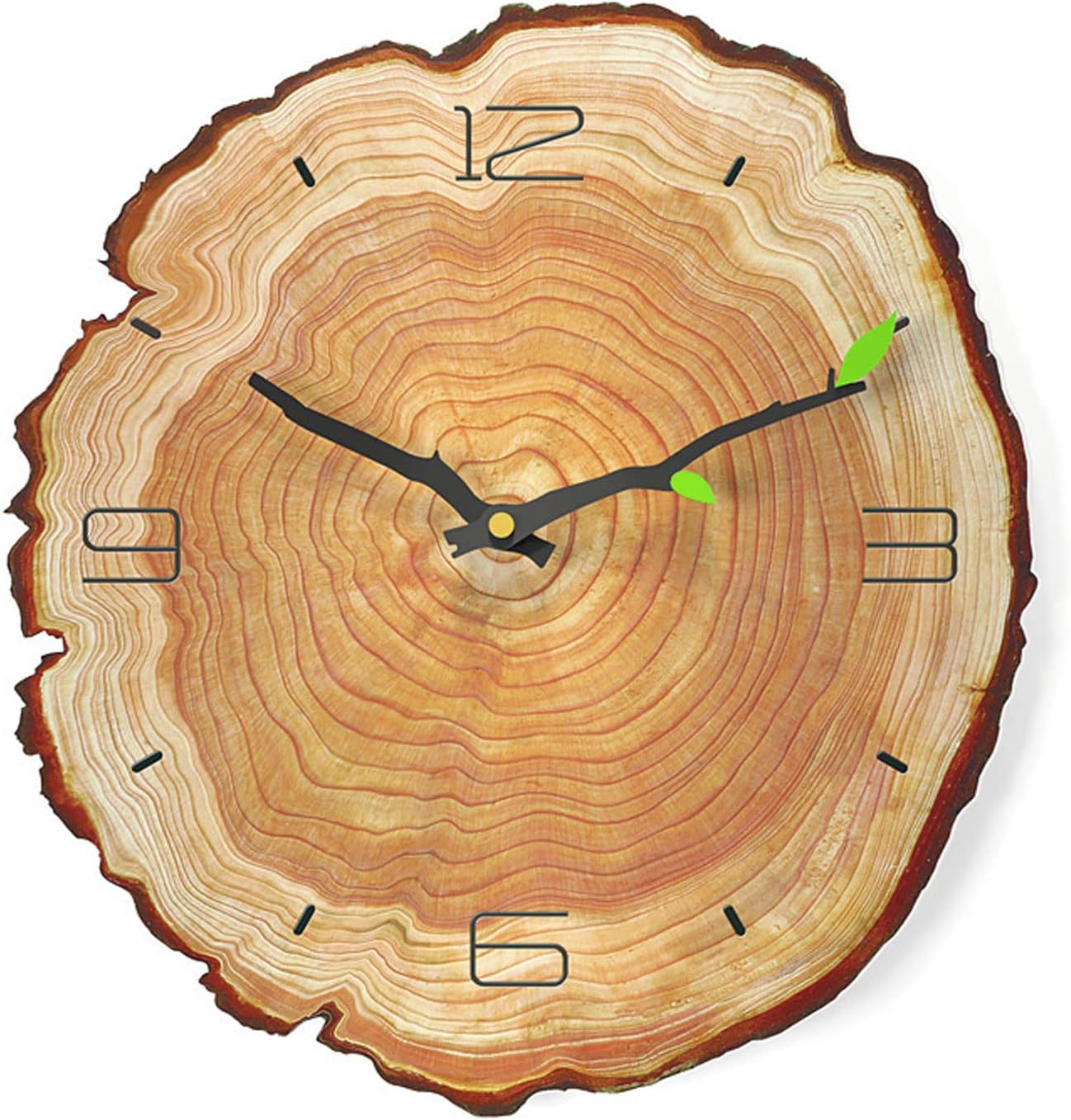 Reloj de pared Wood Grain Design Wall Clock Creative Pastoral Style Irregular Shape Clock Silent Non-Ticking Hanging Clock Battery Operated for