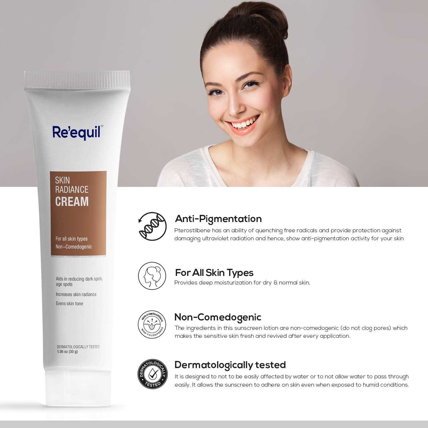 RE’ EQUIL Skin Radiance Cream que ayuda a reducir la hiperpigmentación, manchas oscuras, manchas de la edad, melasma – 1.06 oz paquete de 1