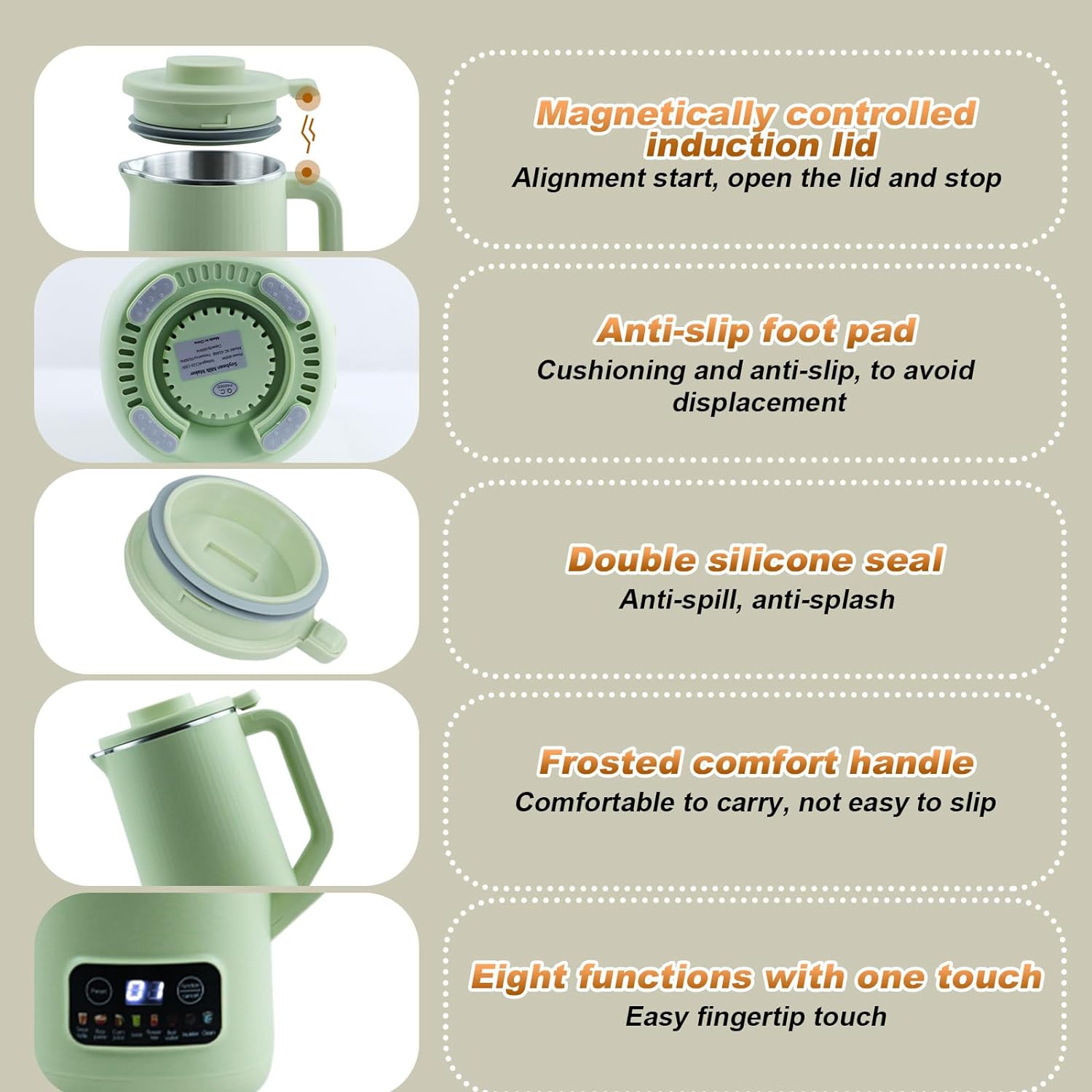 Máquina para hacer leche de nueces, máquina de limpieza automática de leche de soja de 20 onzas con 8 modos y 10 hojas de hojas, almendras caseras,