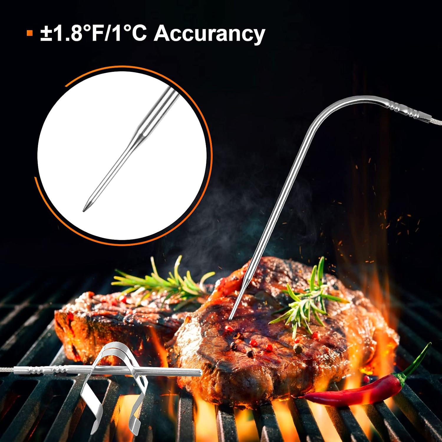 Inkbird Termómetro Bluetooth para barbacoa y estuche de almacenamiento de transporte, 4 sondas termómetro inalámbrico para carne con temporizador,