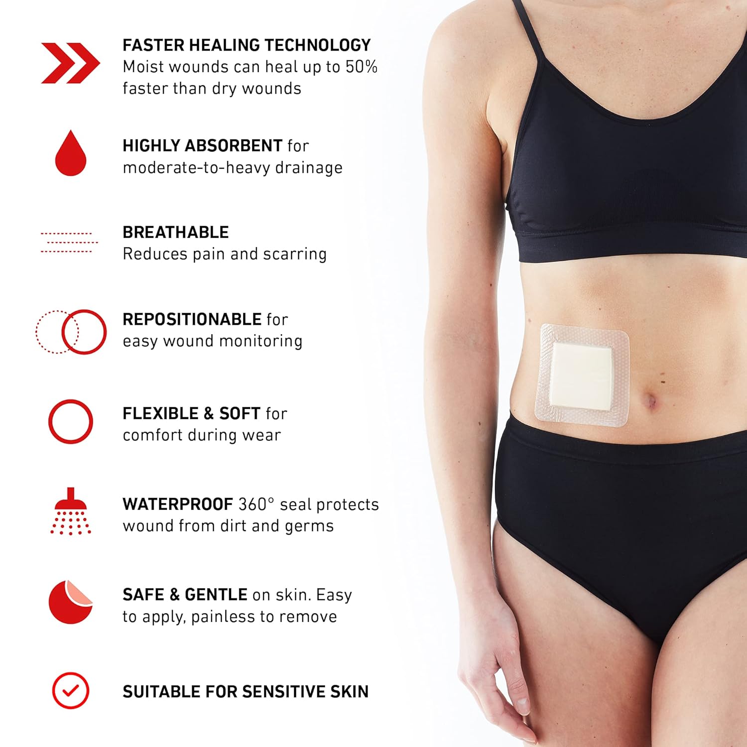 Neo G Opti-Heal – Apósito de espuma de silicona con borde, absorbente, adhesivo para heridas para cortes, úlceras, heridas diabéticas, cuidado de