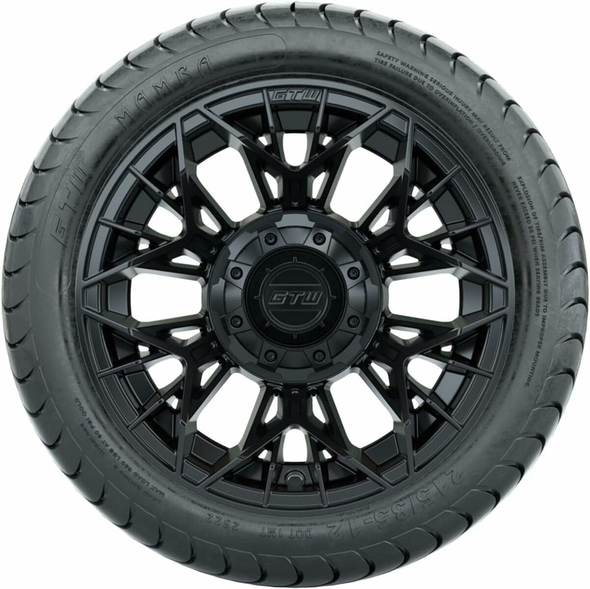 GTW Combo de ruedas y neumáticos para carrito de golf de 12 pulgadas  GTW Stellar ruedas negras mate en neumáticos Mamba Street 21535-12 (18″)