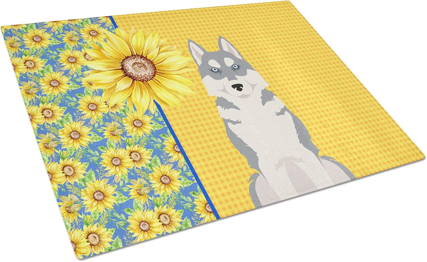 Caroline’s Treasures WDK5491LCB Summer Sunflowers Grey Siberian Husky Glass Cutting Board Large Decorative Tempered Glass Kitchen Cutting and