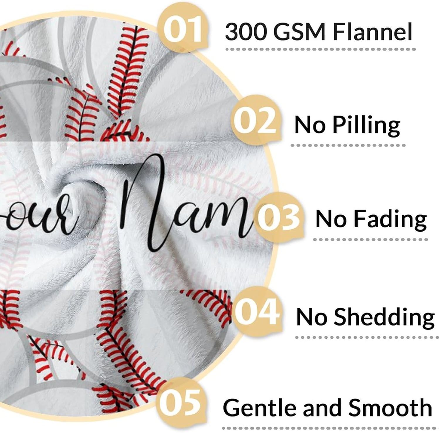 Manta de béisbol personalizada con nombre, manta deportiva de 50 x 60 pulgadas para adultos y niños, manta blanca de felpa suave para cama, sofá,