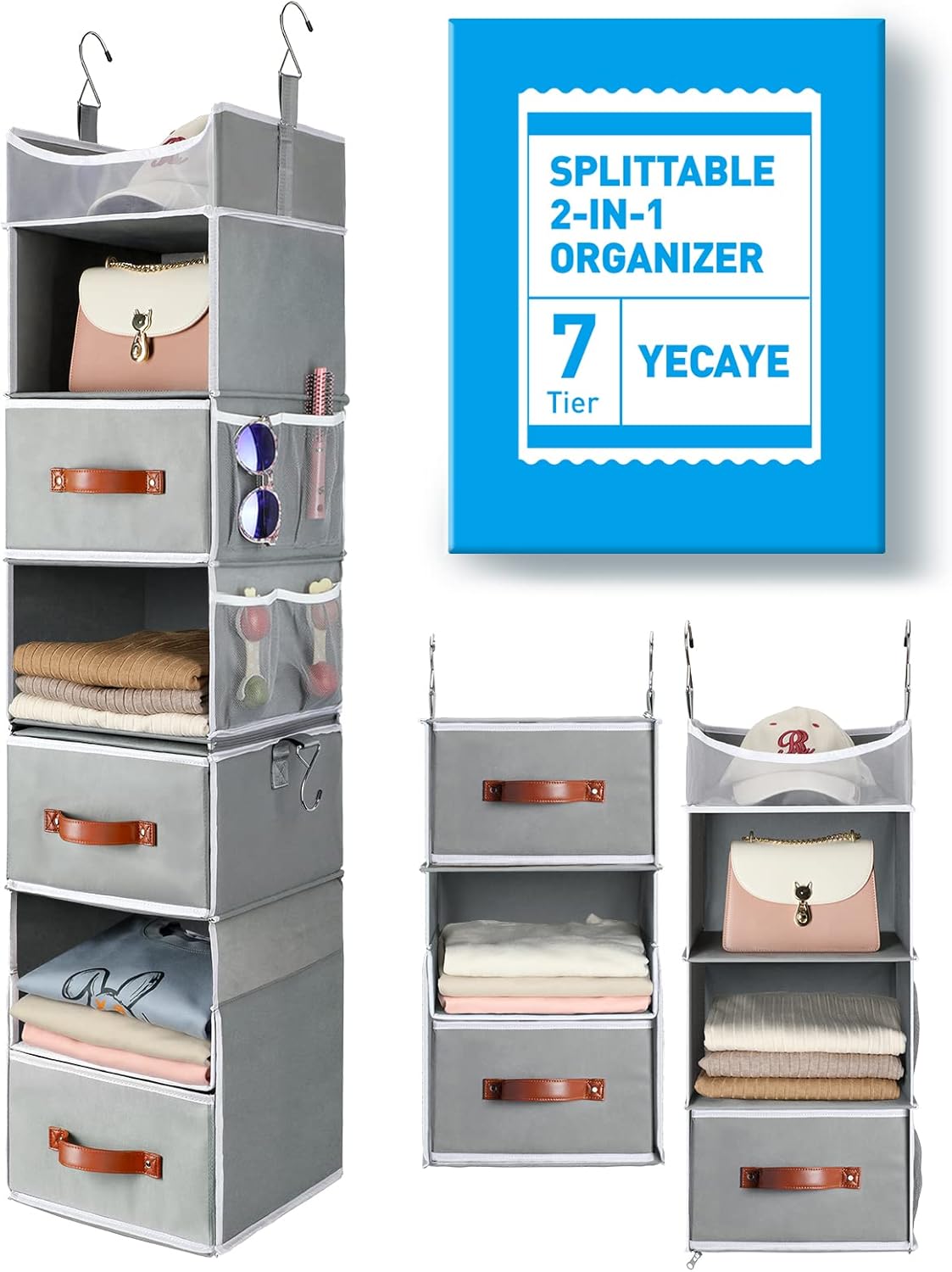 Yecaye Organizador de armario colgante de 7 niveles y paquete de almacenamiento de puerta beige de 4 niveles