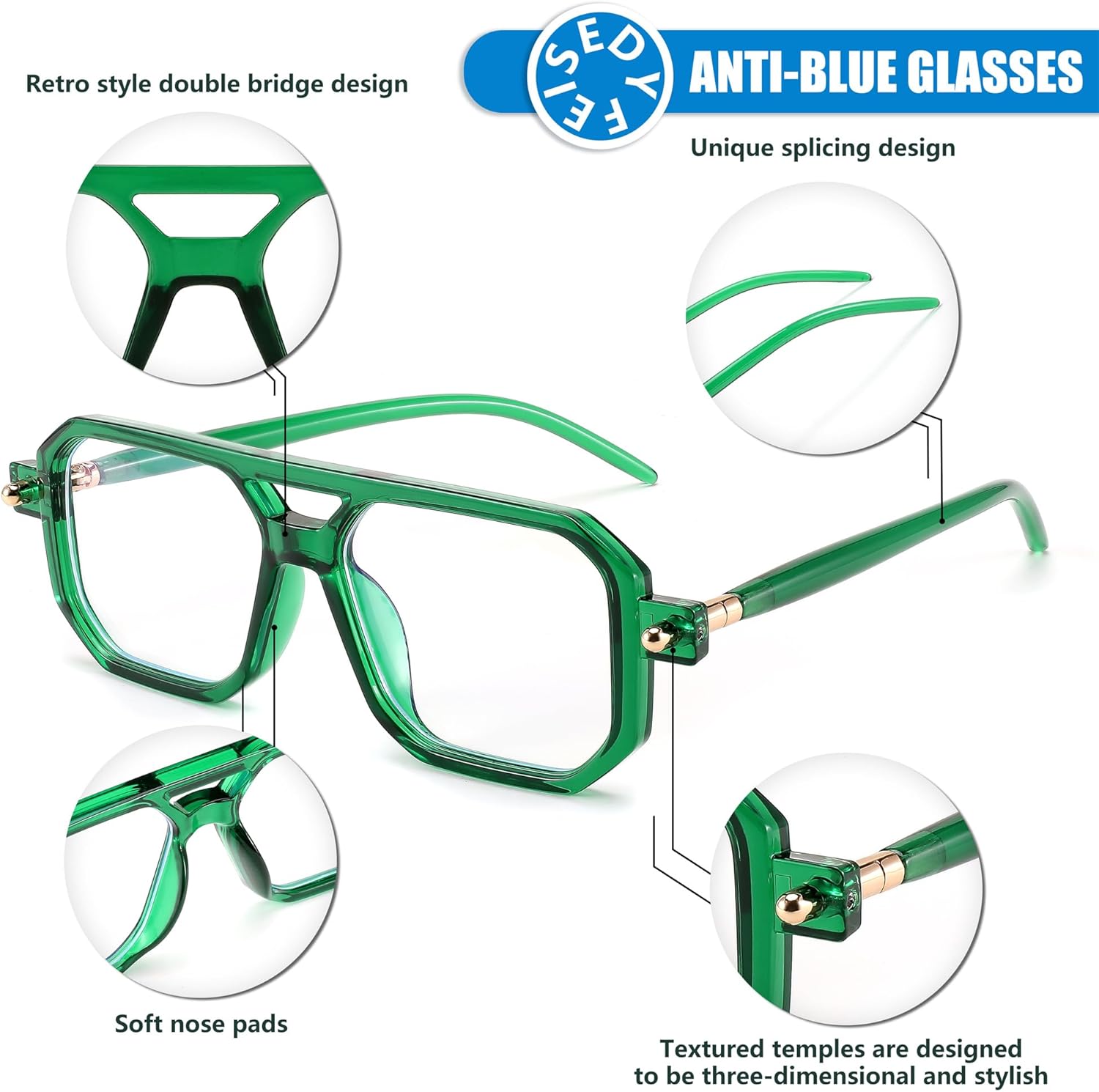 FEISEDY Gafas vintage cuadradas con bloqueo de luz azul para mujeres y hombres, de los años 70, planos, aviador, antideslumbrante, B0062