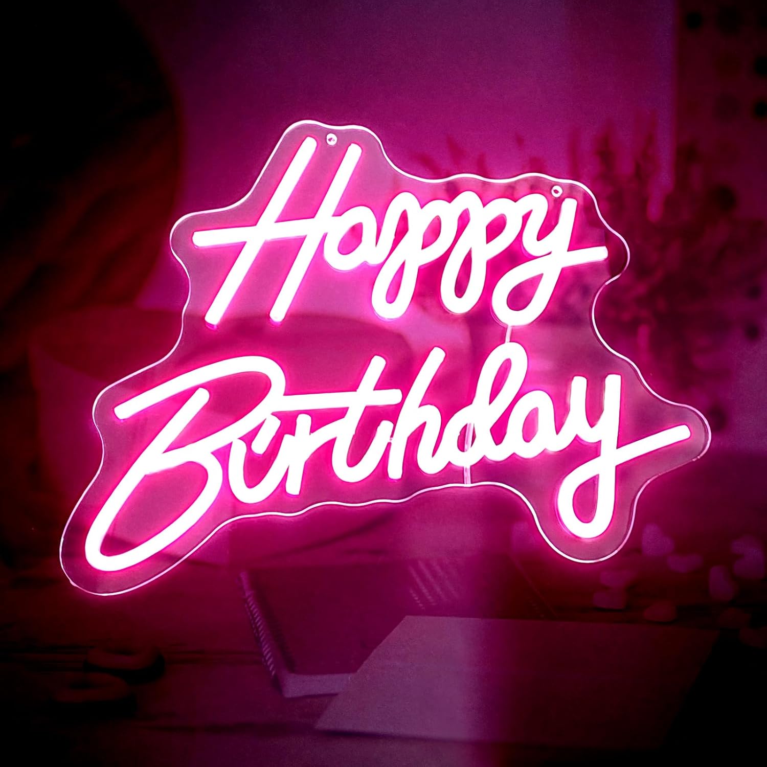Letrero grande de neón de feliz cumpleaños, letreros LED para decoración de pared, letreros iluminados para decoración de pared, luces de fiesta de